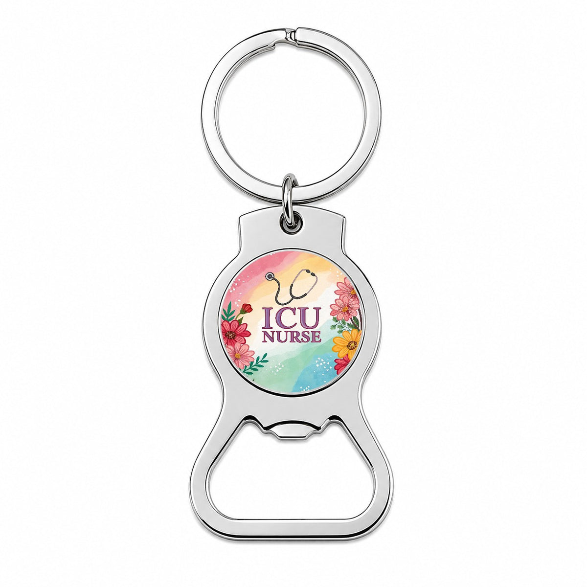 ICU Nurse Appreciation Stethoscope Flowers Floral Bottle Opener Keychain
