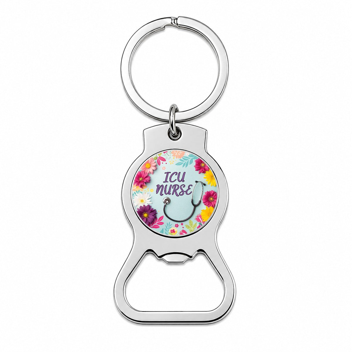 ICU Nurse Appreciation Stethoscope Flowers Bottle Opener Keychain
