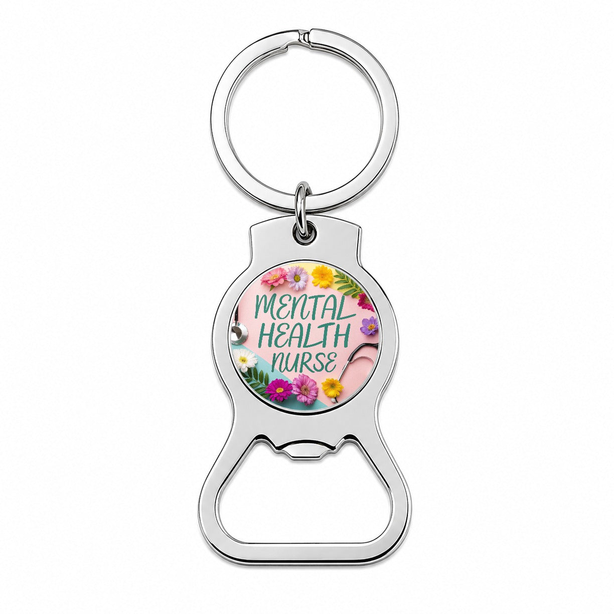 Mental Health Nurse Appreciation Stethoscope Flowers Bottle Opener Keychain