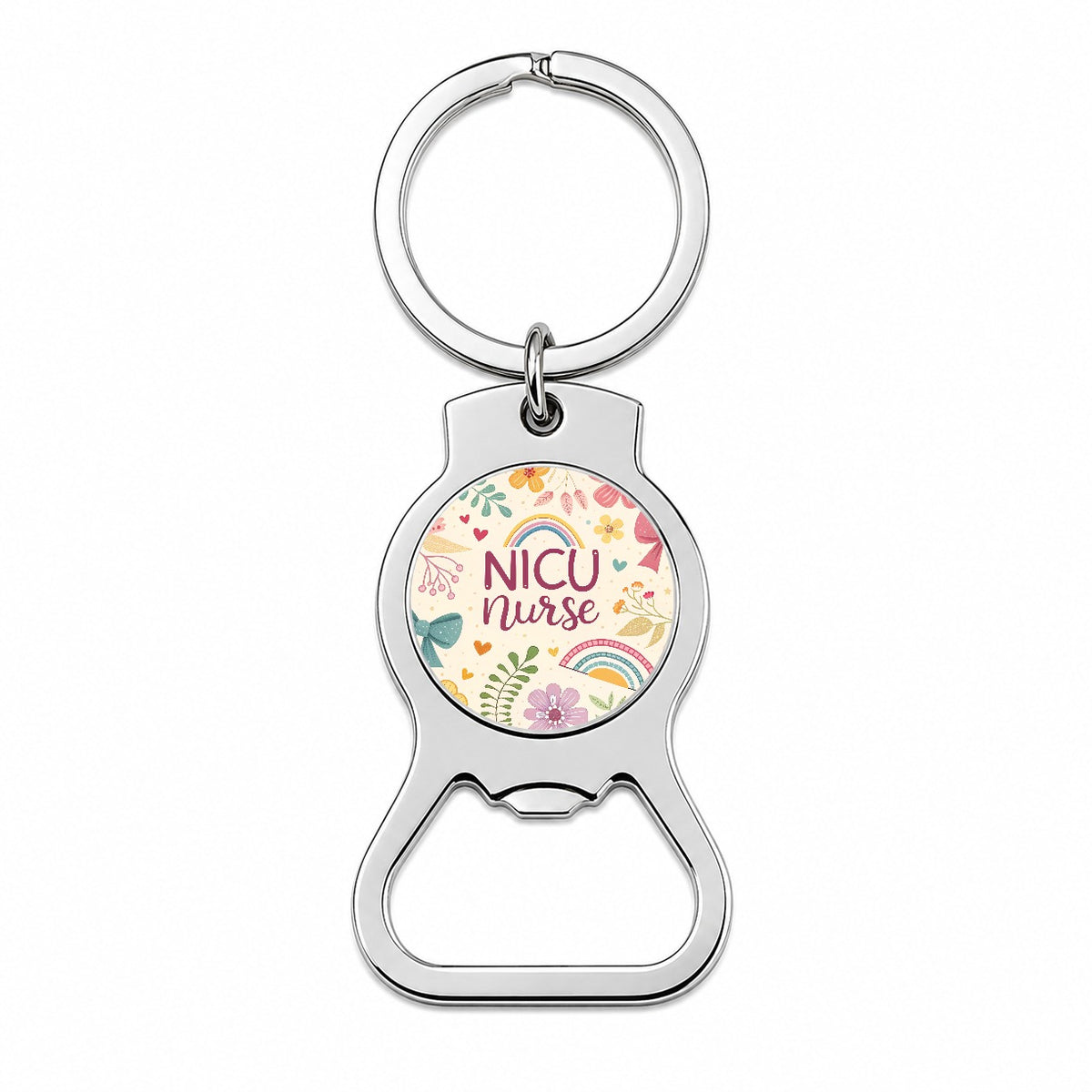 NICU Neonatal Nurse Appreciation Coquette Bows Flowers Bottle Opener Keychain