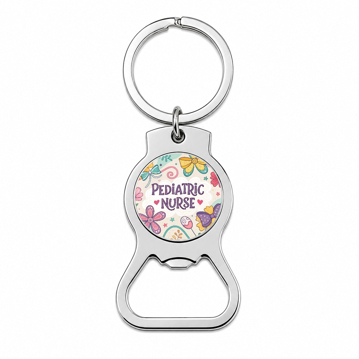Pediatric Nurse Appreciation Coquette Bows Flowers Bottle Opener Keychain
