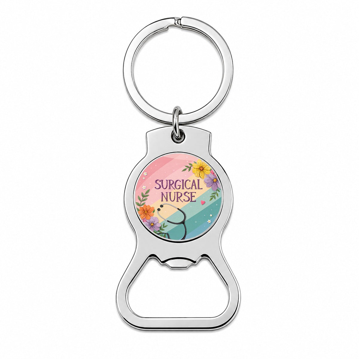 Surgical Nurse Appreciation Stethoscope Flowers Bottle Opener Keychain