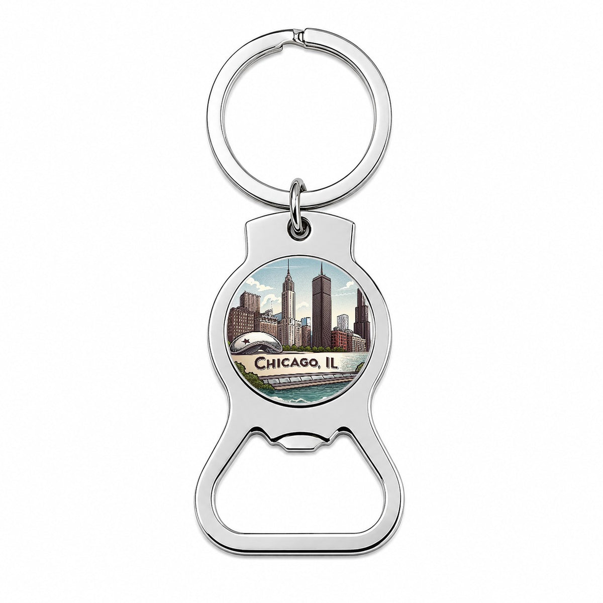 Chicago, Illinois IL Travel City State Stamp Bottle Opener Keychain