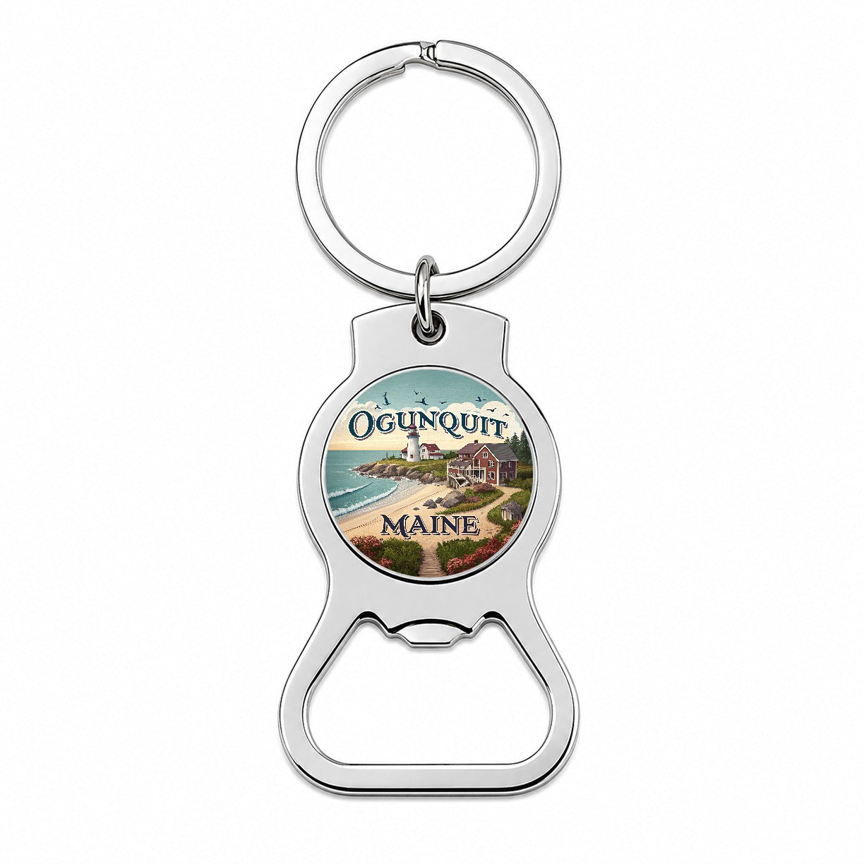 Ogunquit, Maine ME Travel City State Stamp Bottle Opener Keychain