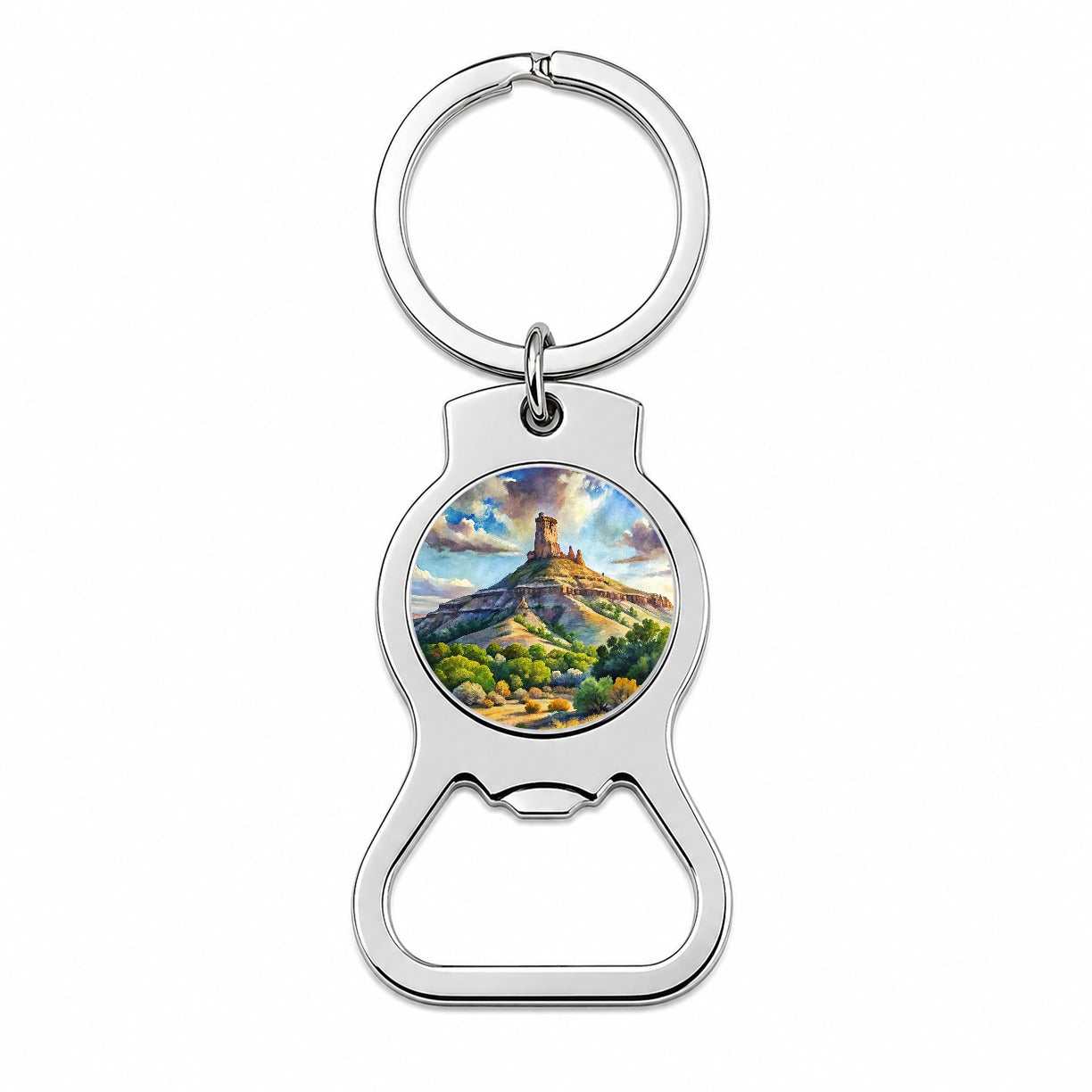 Chimney Rock National Monument Colorado Watercolor Style Bottle Opener Keychain