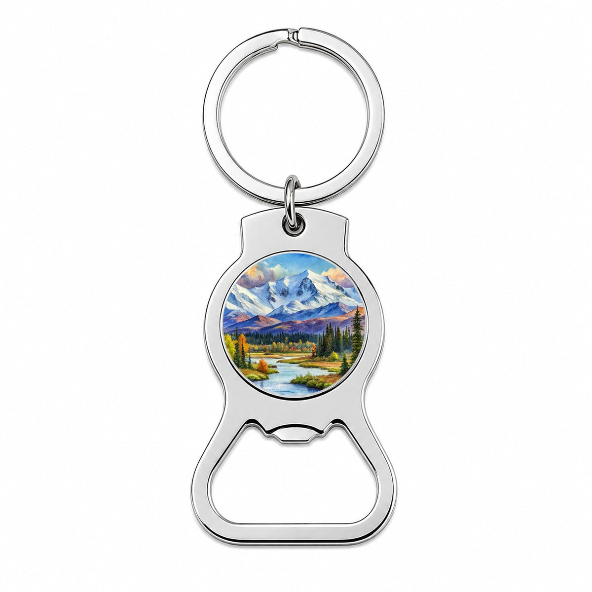 Denali National Park Alaska Watercolor Style Bottle Opener Keychain