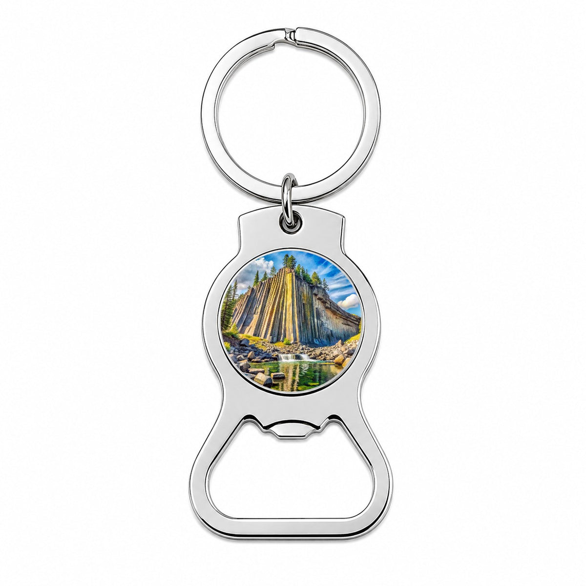 Devils Postpile National Monument California Watercolor Style Bottle Opener Keychain