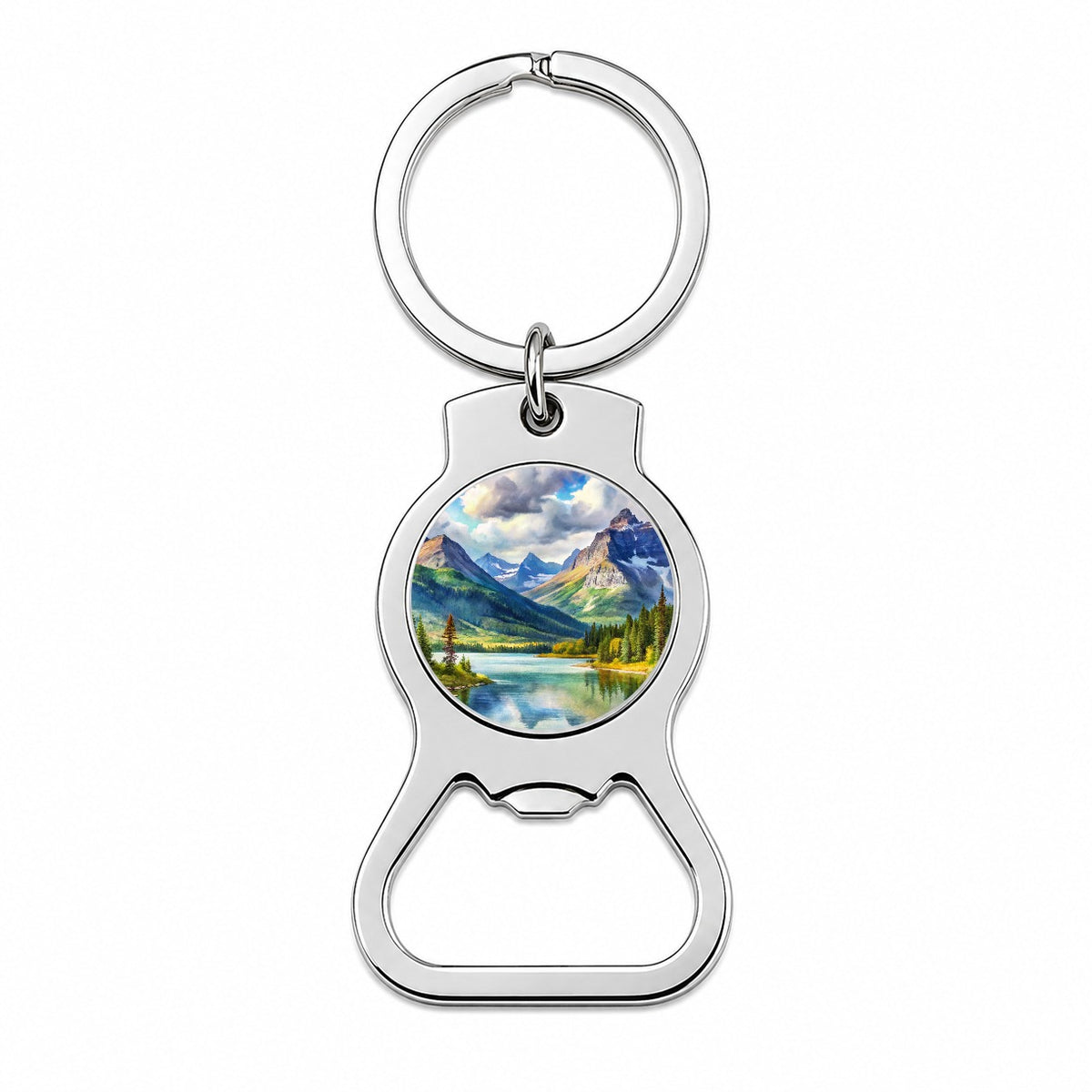 Glacier National Park Montana Watercolor Style Bottle Opener Keychain