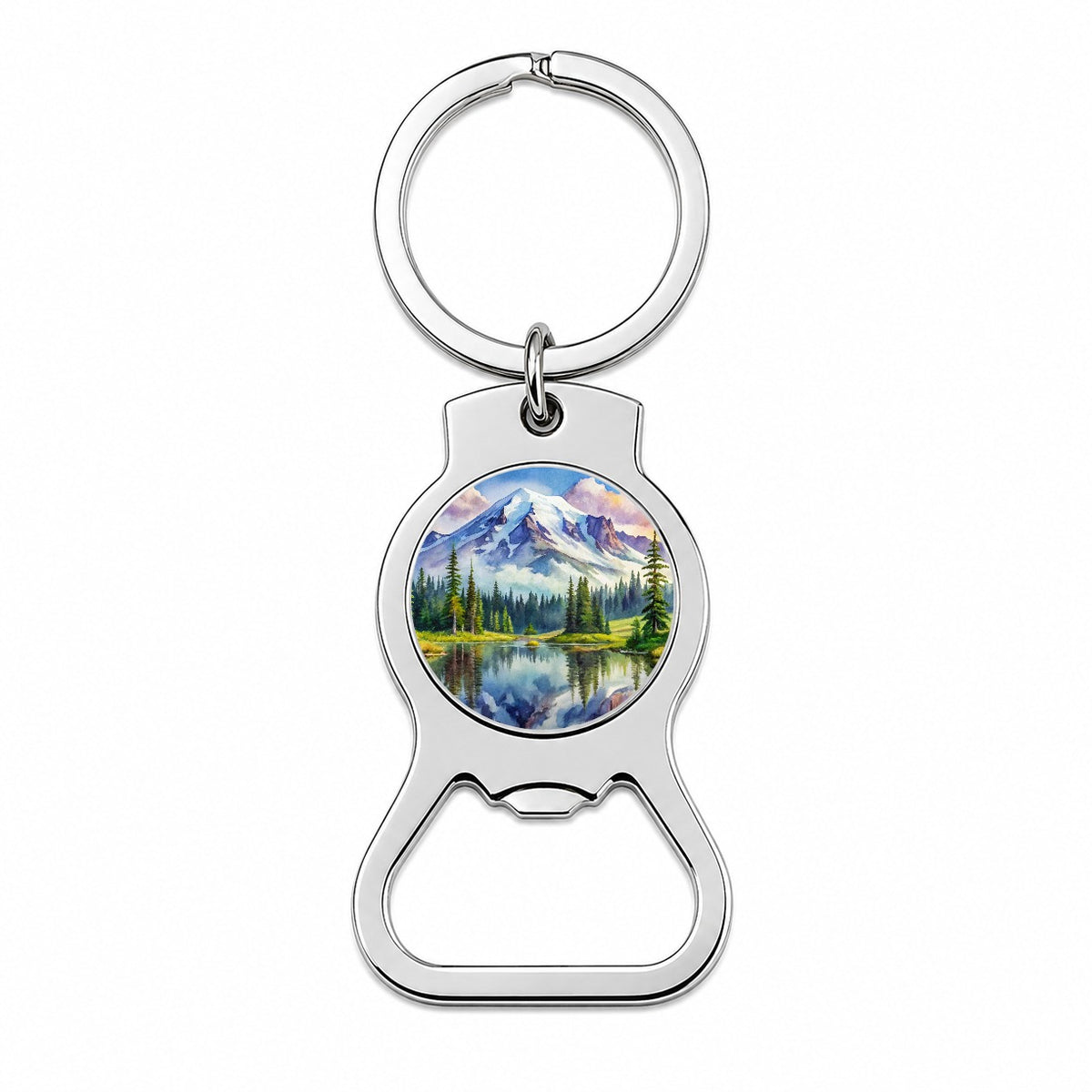 Mount Rainier National Park Washington Watercolor Style Bottle Opener Keychain
