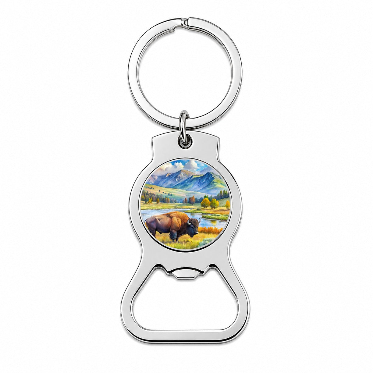 Yellowstone National Park Lamar Valley Watercolor Style Bottle Opener Keychain