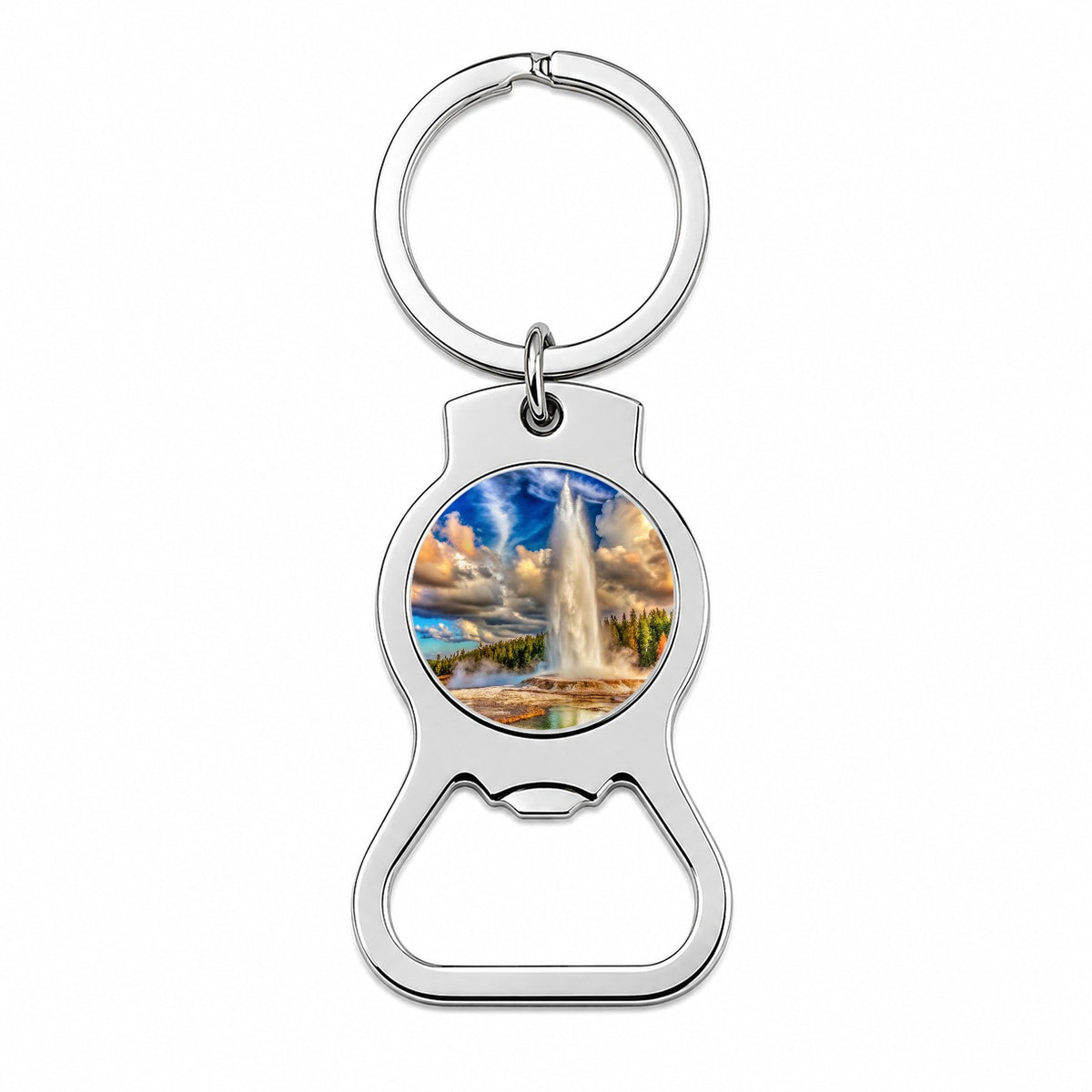Yellowstone National Park Old Faithful Watercolor Style Bottle Opener Keychain