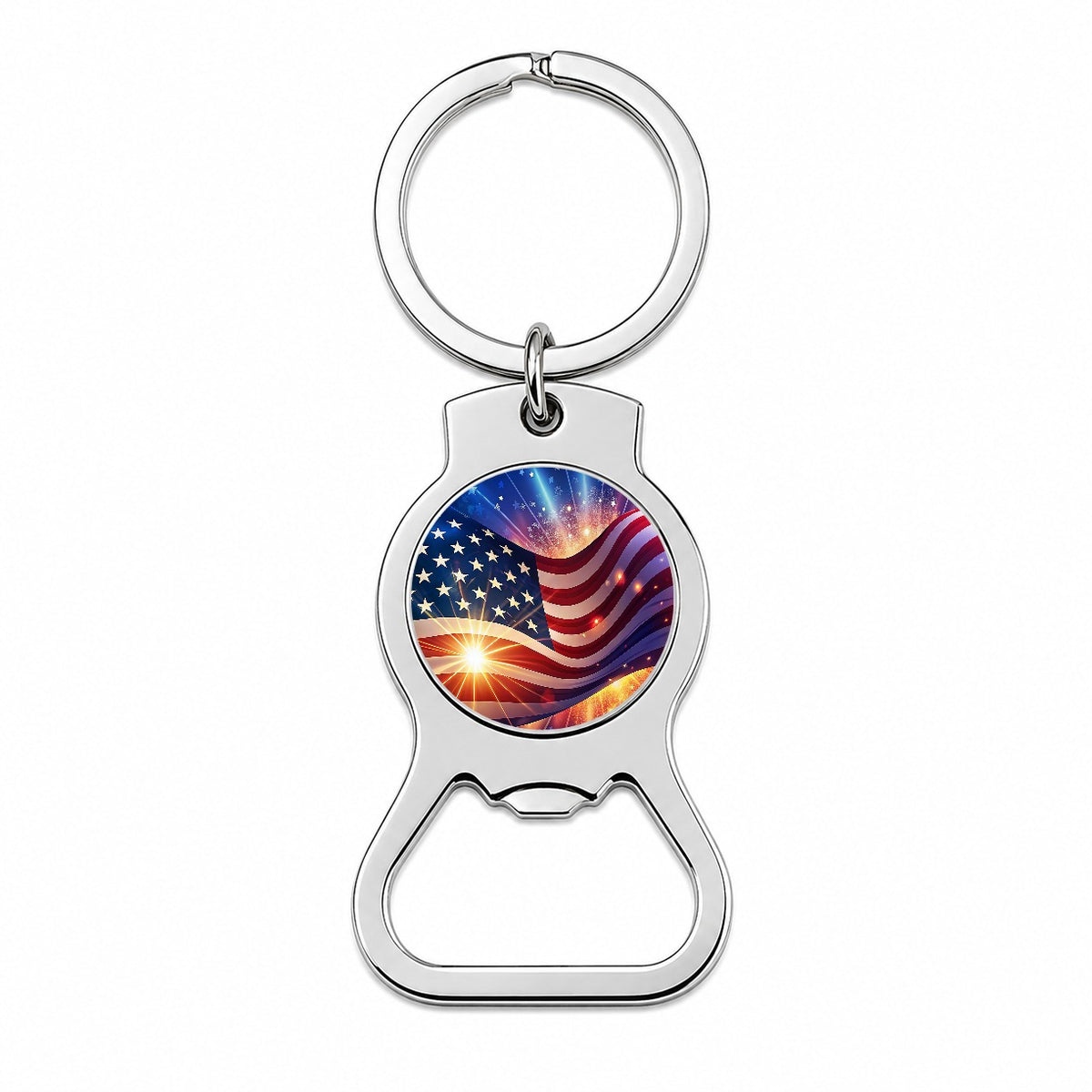 American Flag Sparkling Waving Patriotic Bottle Opener Keychain