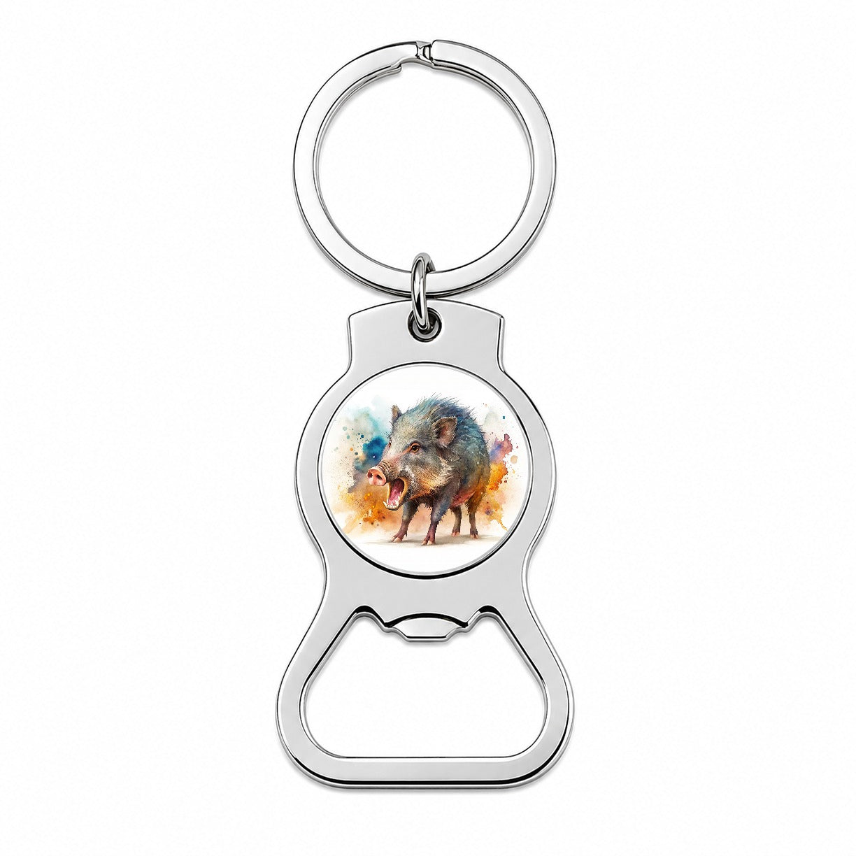 Angry Javelina Watercolor Bottle Opener Keychain