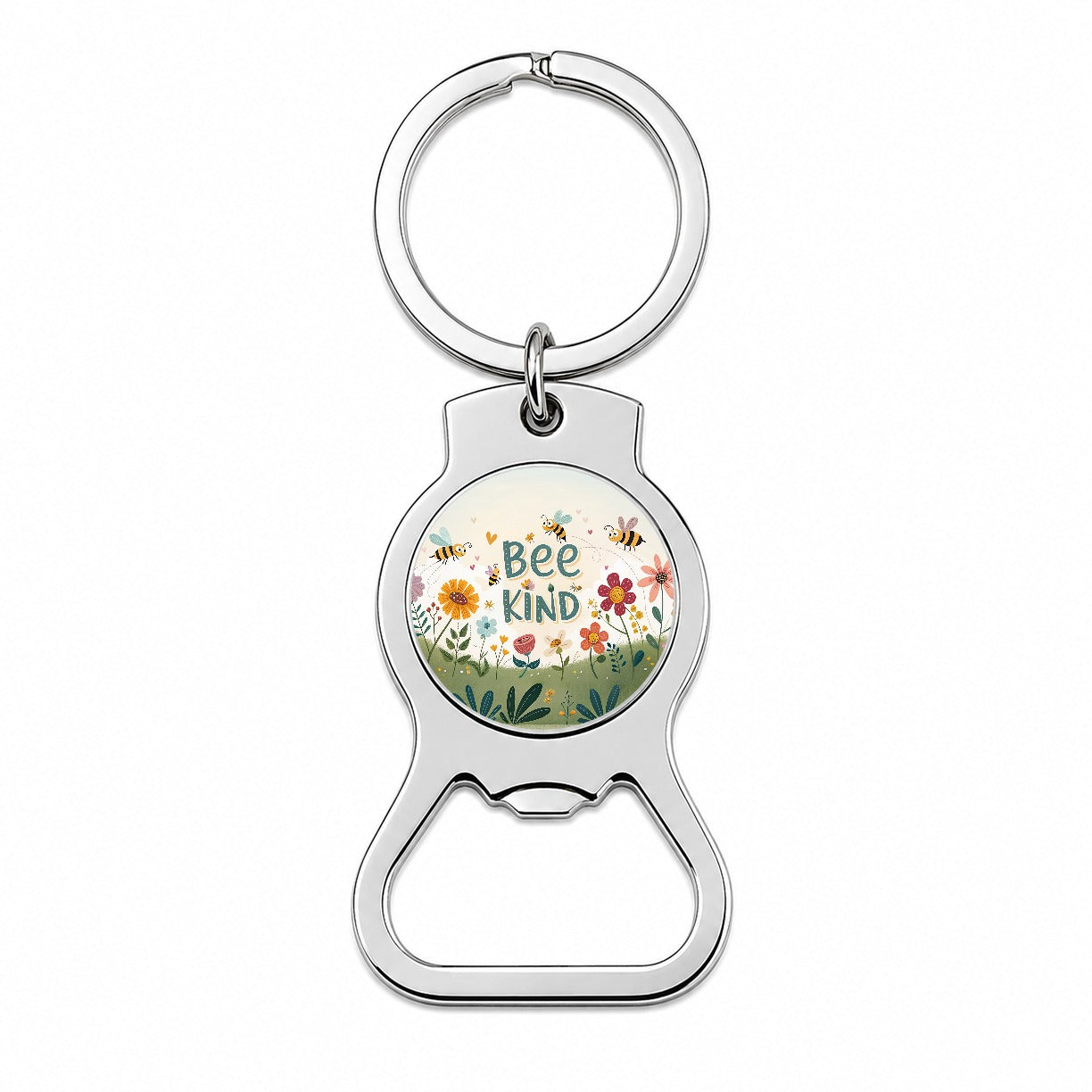 Be Bee Kind With Floral Bees Design Bottle Opener Keychain