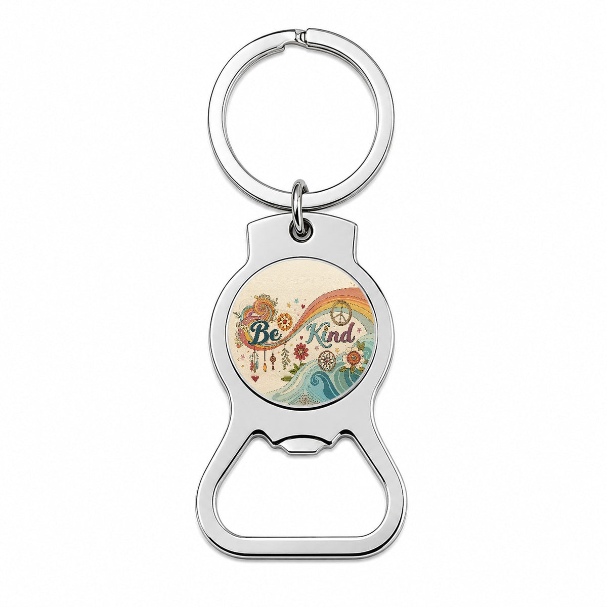 Be Kind Vintage Hippie Design Bottle Opener Keychain