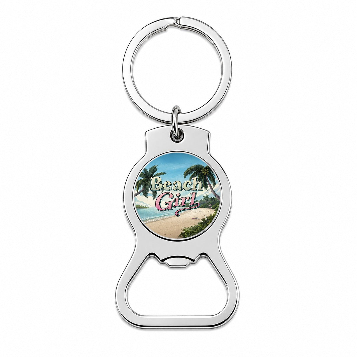 Beach Girl Tropical Beach Palm Trees Bottle Opener Keychain