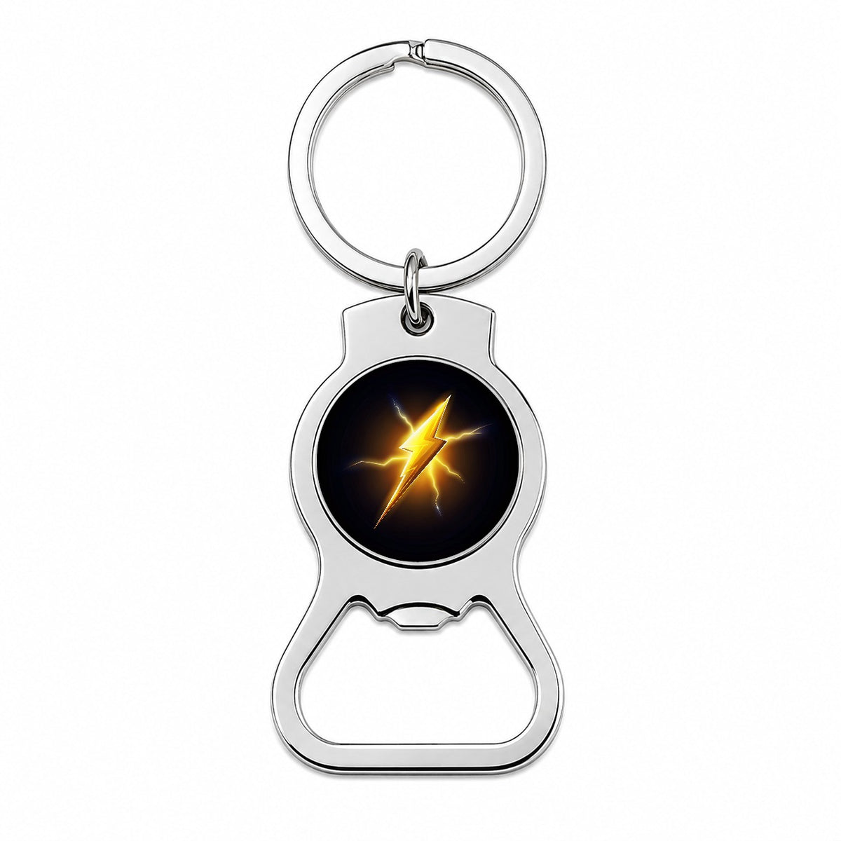 Cartoon Lightning Bolt On Black Bottle Opener Keychain