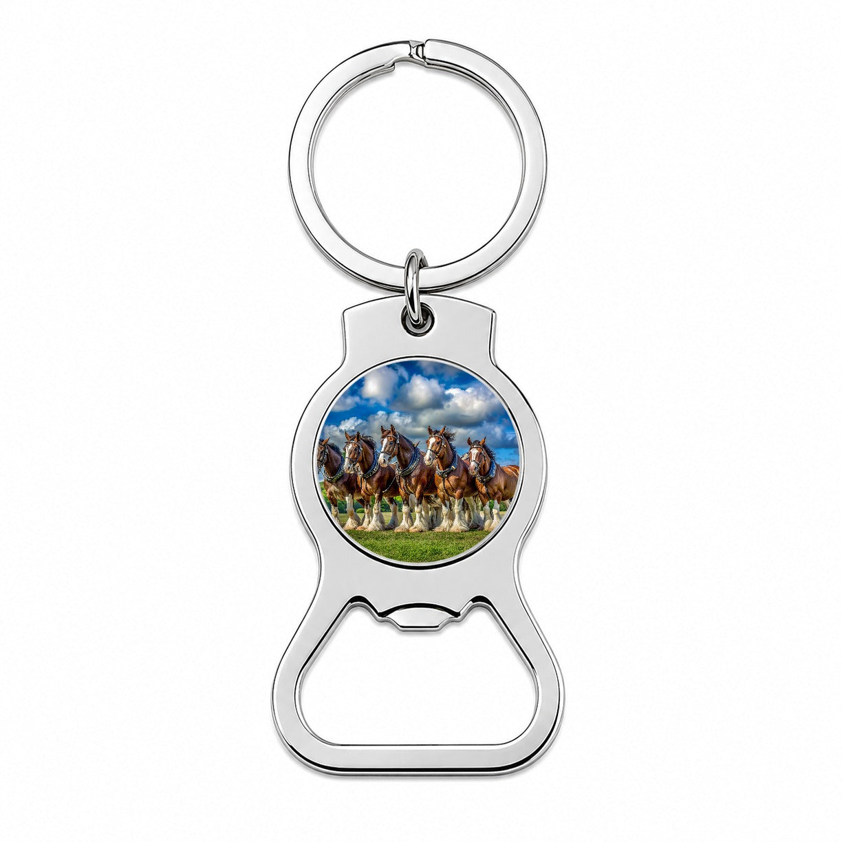 Clydesdale Horses in a Field Bottle Opener Keychain