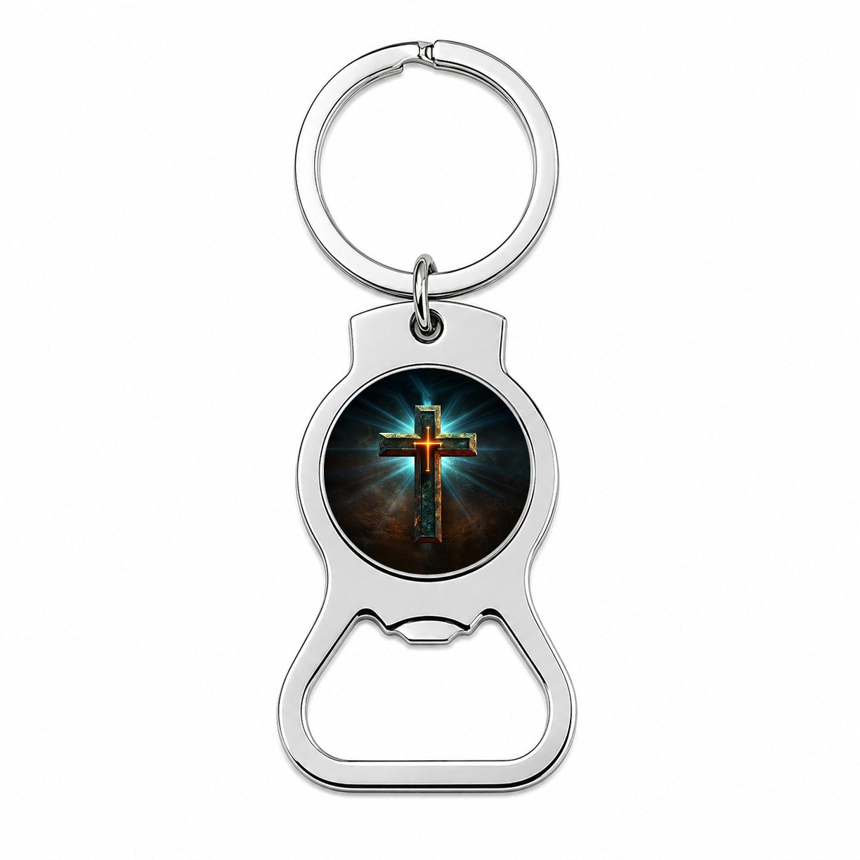 Cross On A Dark Background Religious Bottle Opener Keychain