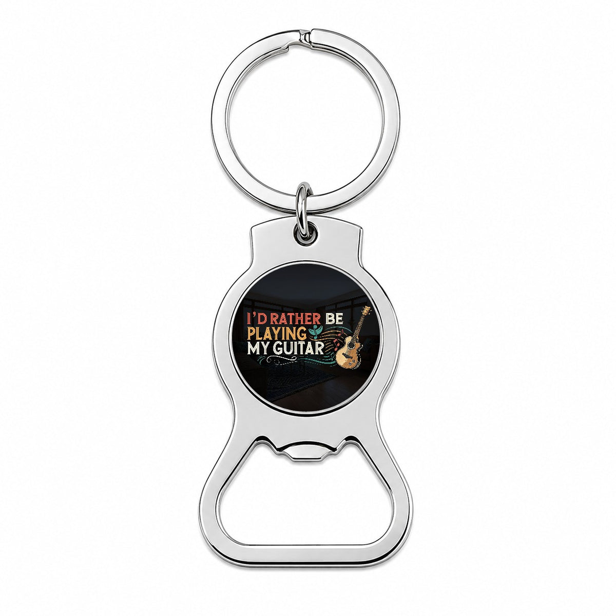 I'd Rather Be Playing My Guitar Acoustic Bottle Opener Keychain