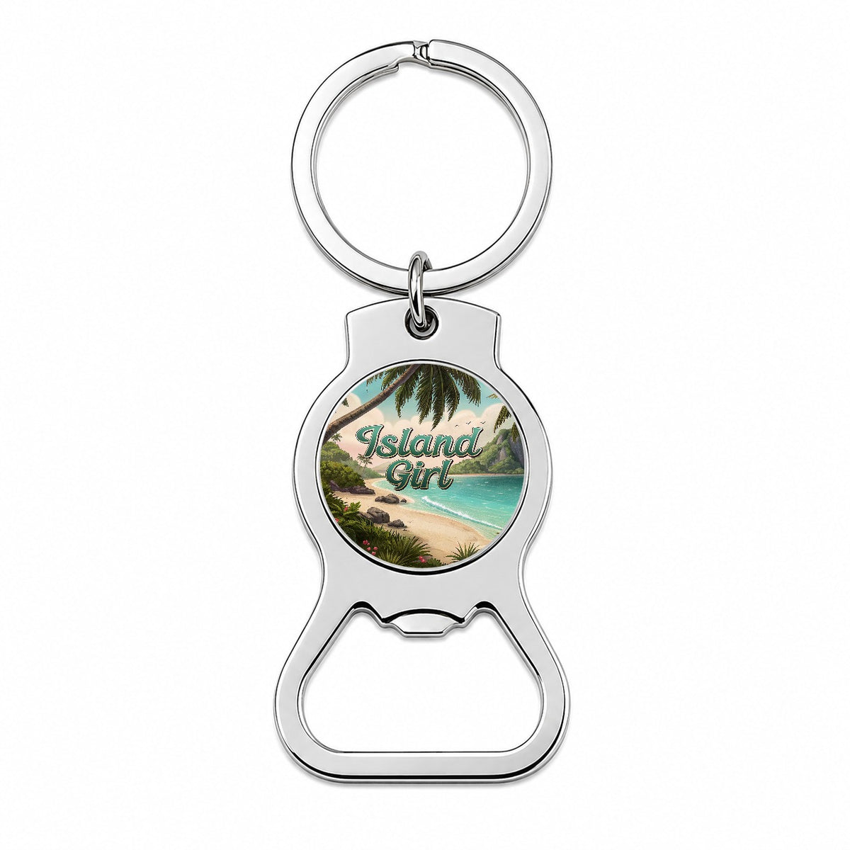 Island Girl Tropical Beach Palm Trees Bottle Opener Keychain