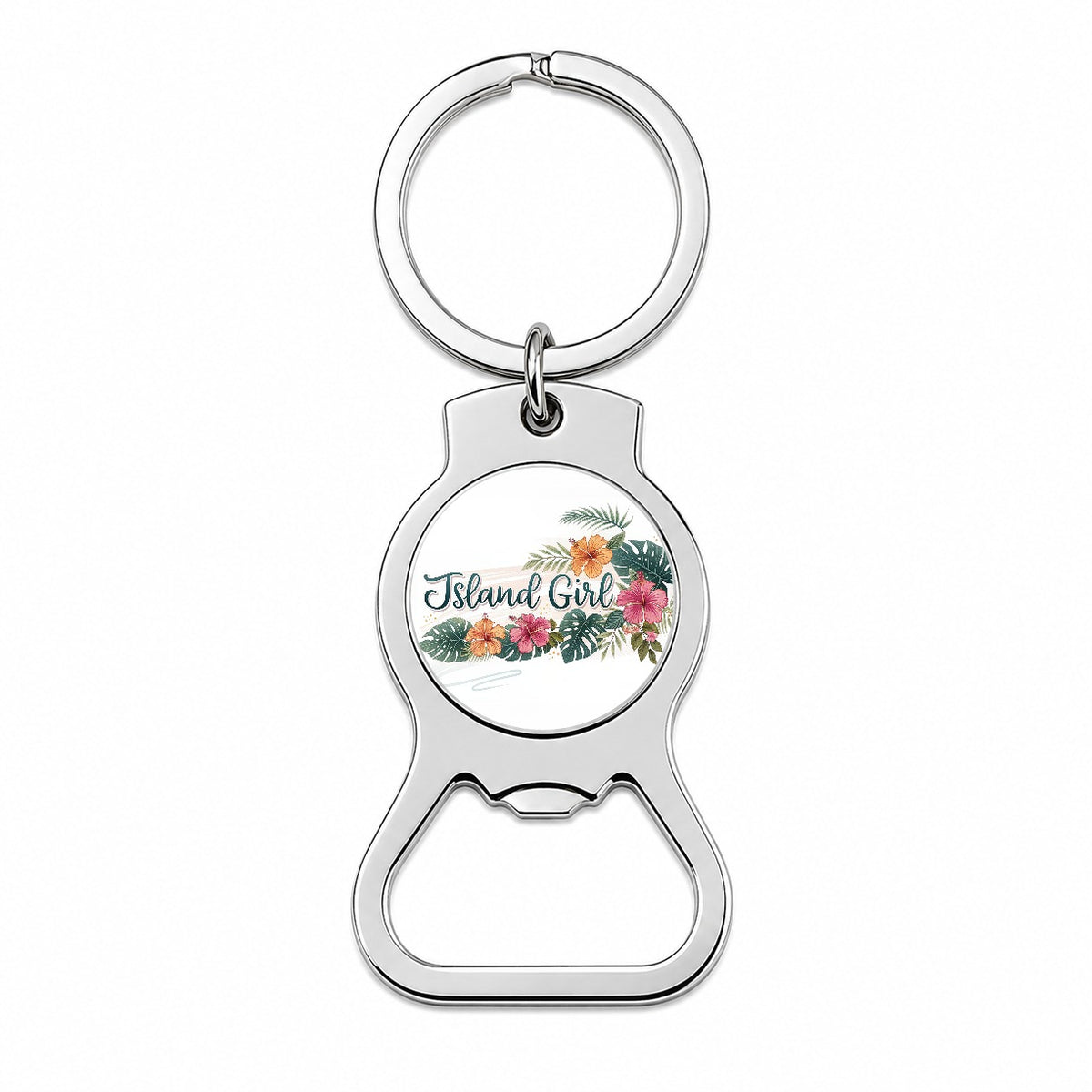 Island Girl Tropical Hibiscus Flowers Bottle Opener Keychain