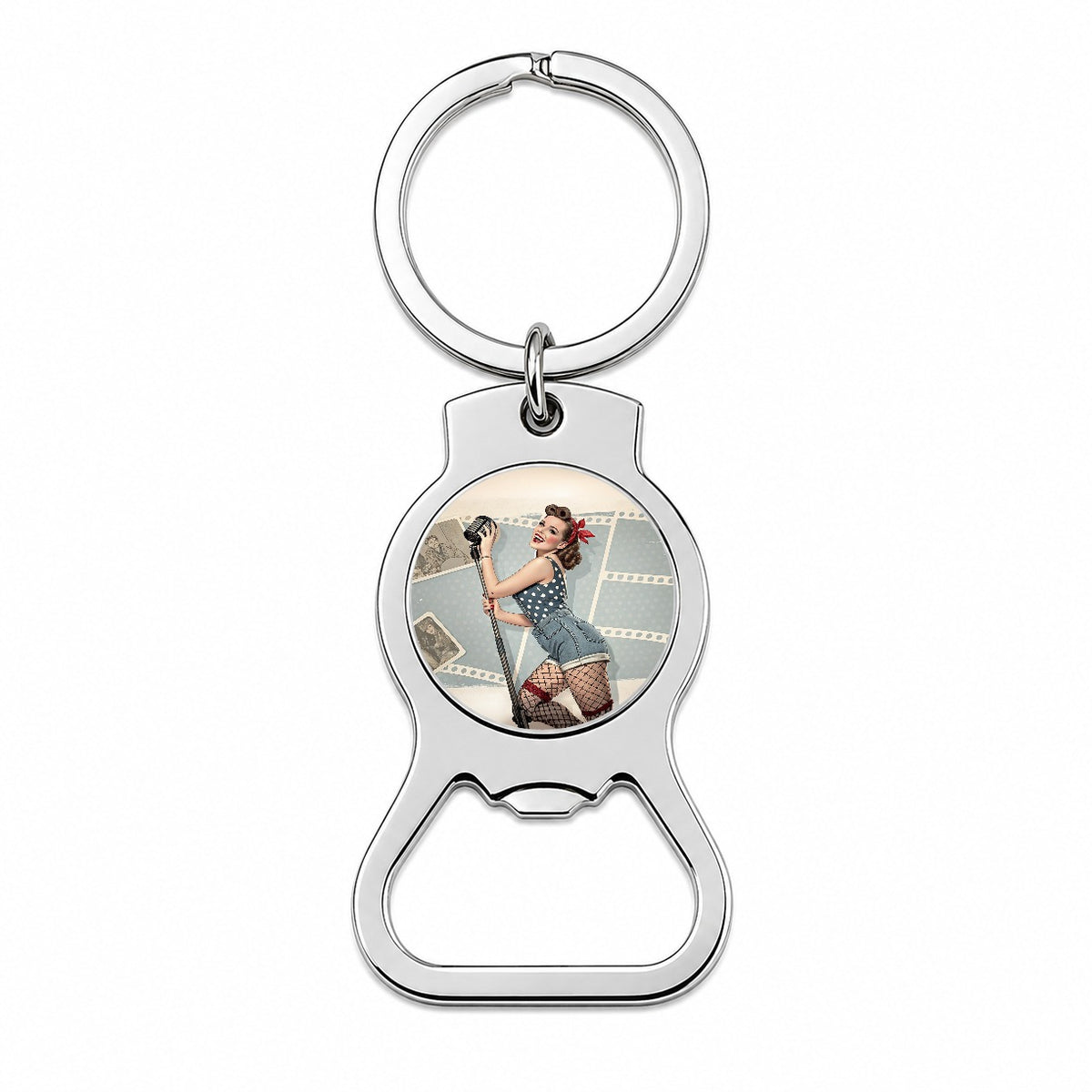 Rockabilly Retro 50's Pin-Up Girl Bottle Opener Keychain