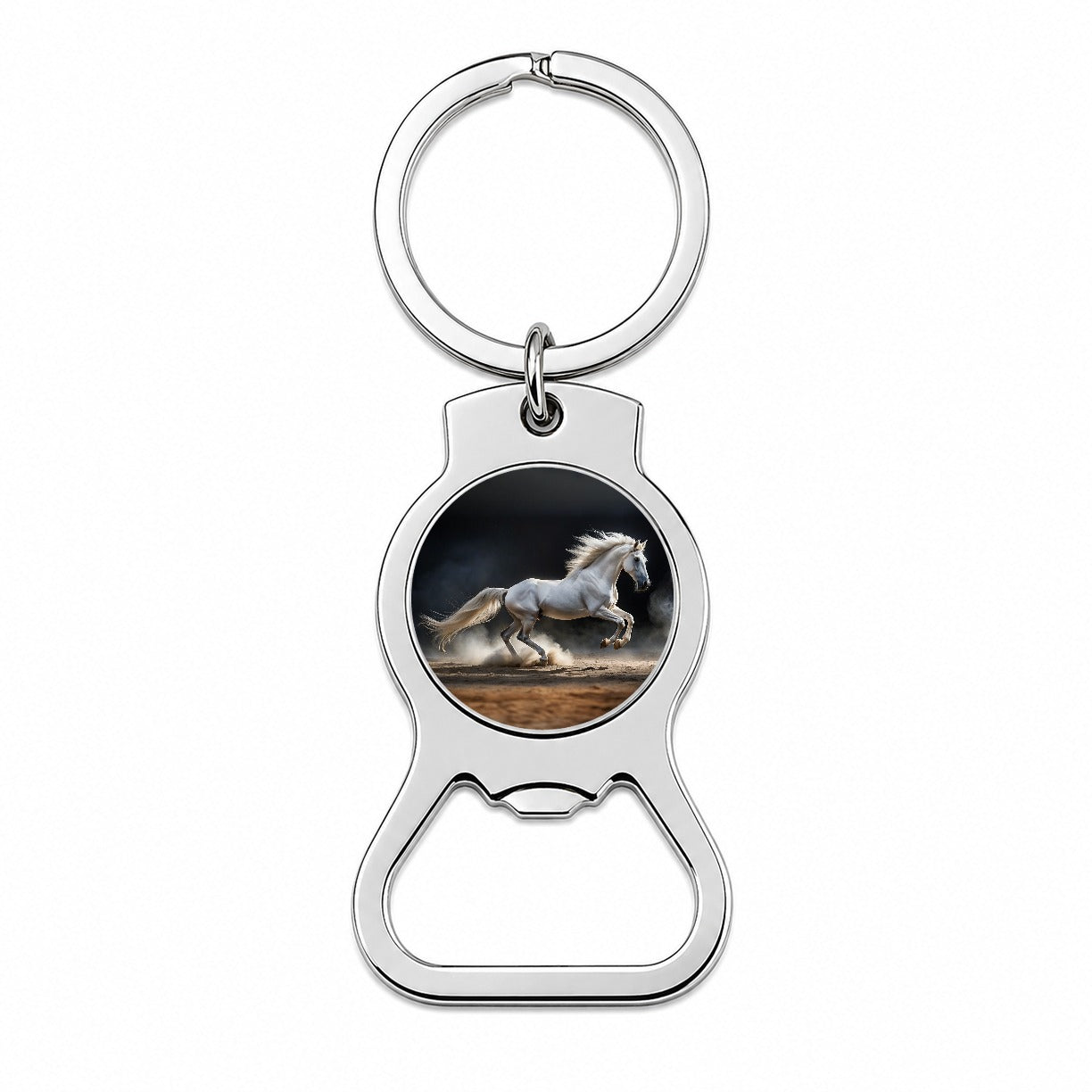 White Horse Galloping Bottle Opener Keychain