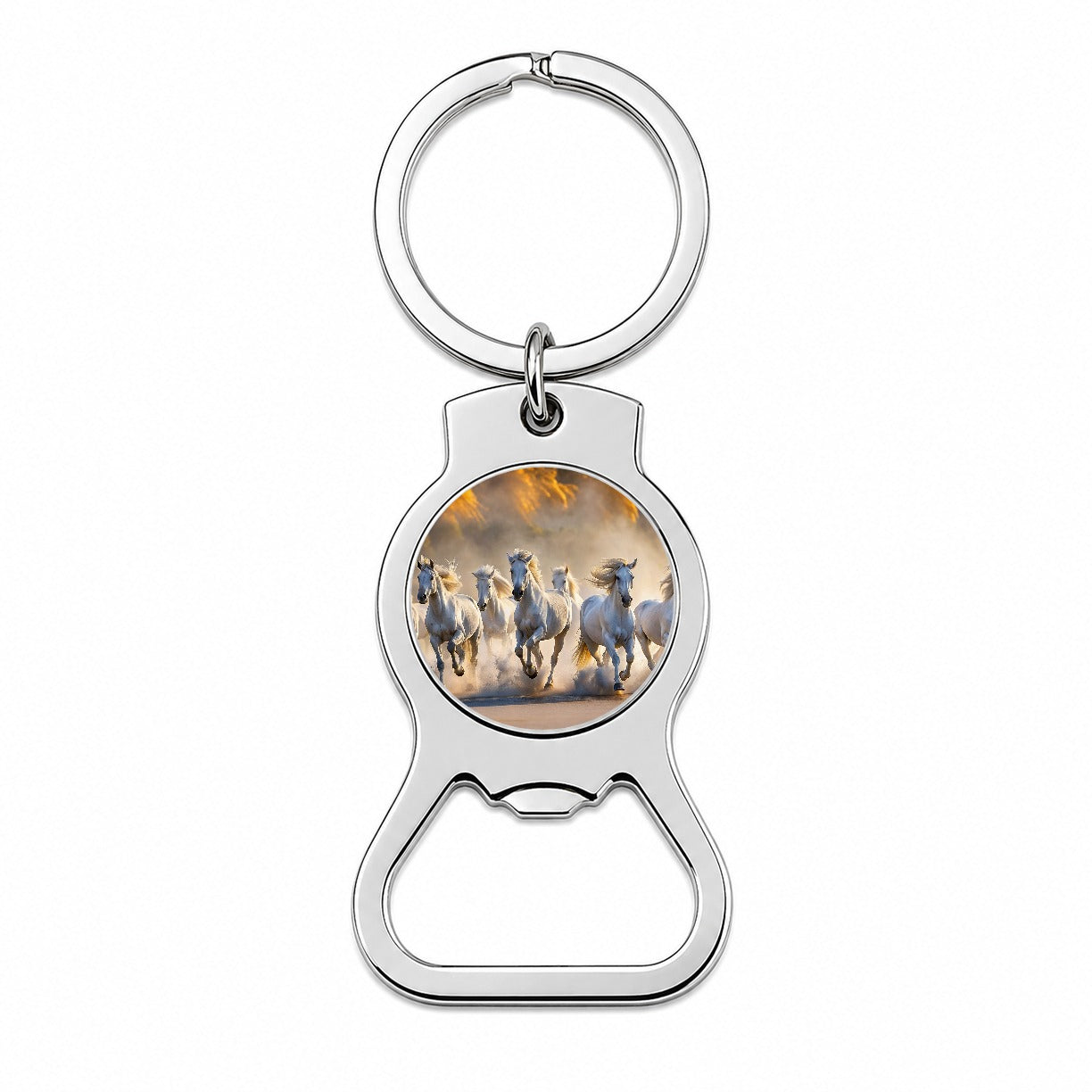 White Horses Galloping Out Of The Mist Bottle Opener Keychain
