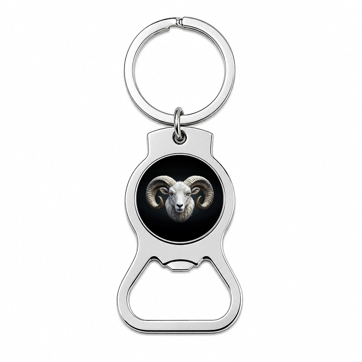 White Ram Head Bottle Opener Keychain
