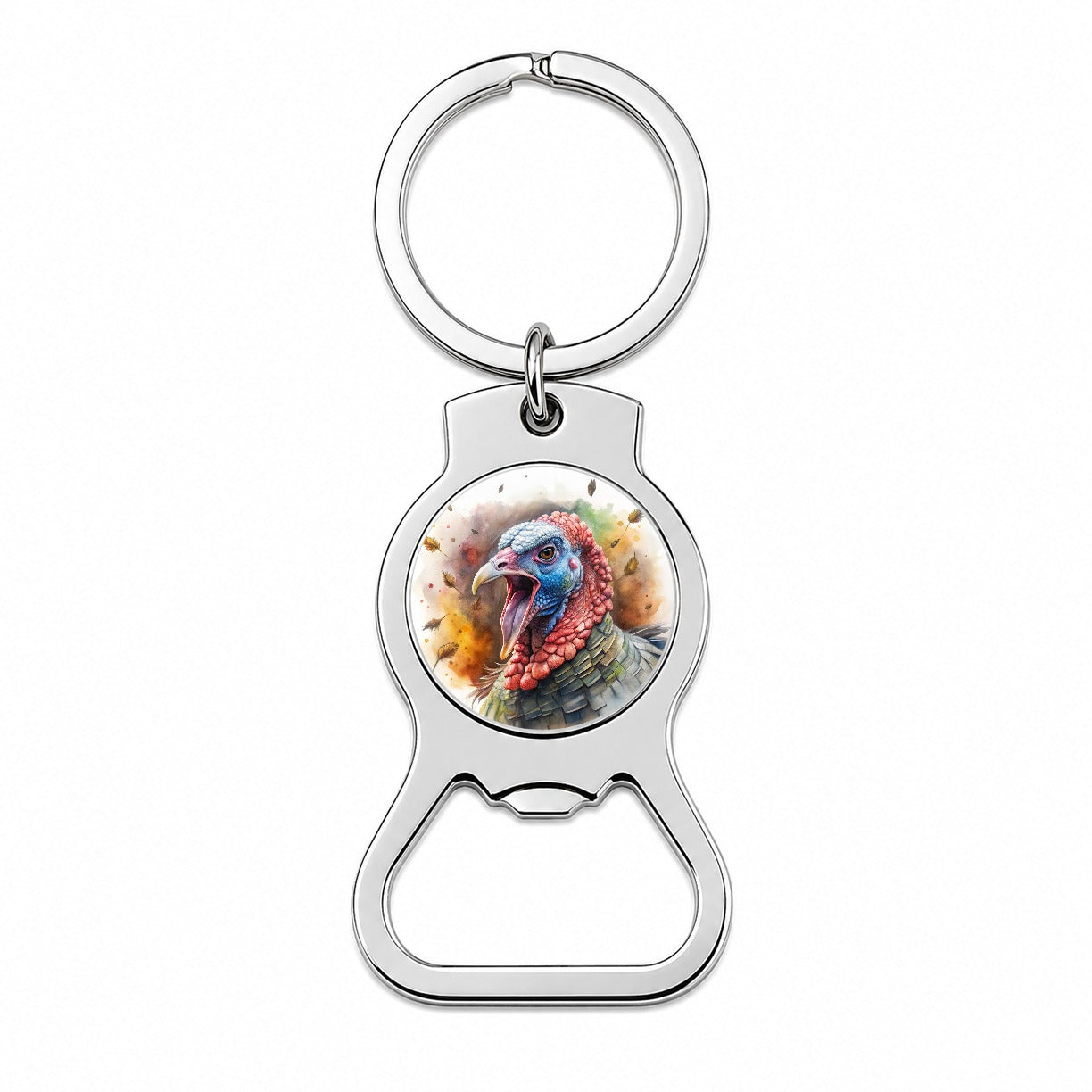 Angry Male Tom Gobbler Turkey Watercolor Bottle Opener Keychain