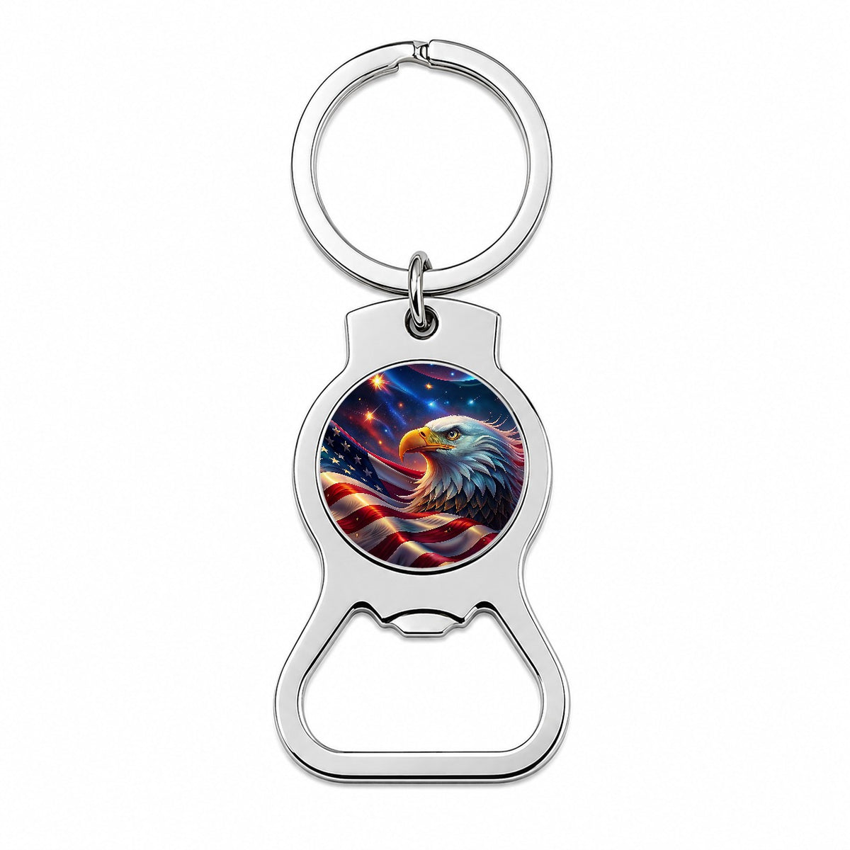 Awesome Patriotic American Flag and Bald Eagle Bottle Opener Keychain