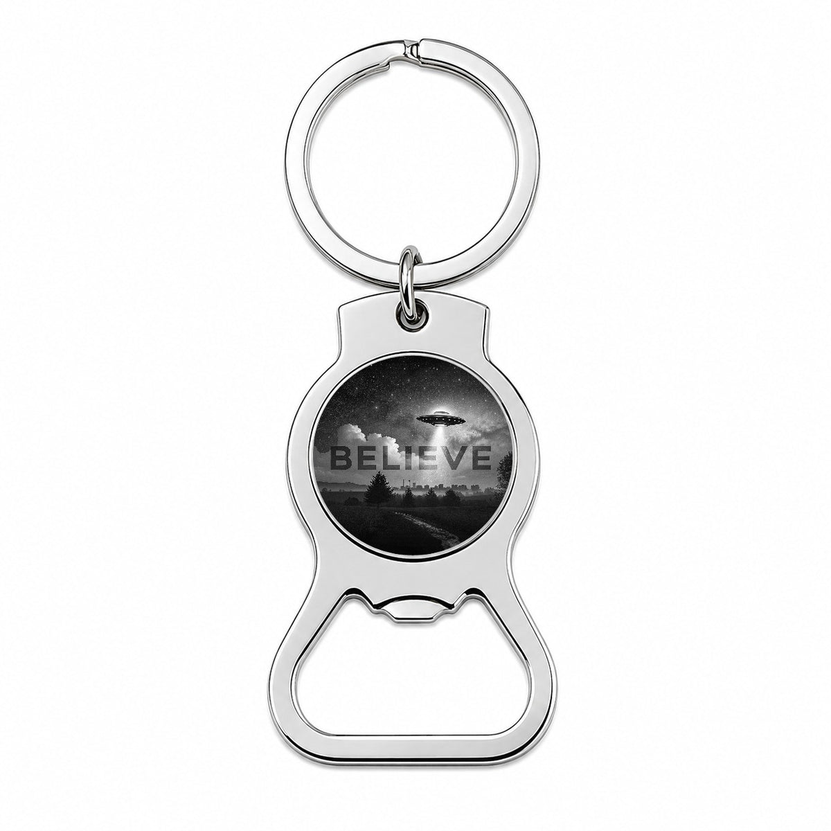Believe UFO Sci-Fi Fantasy Bottle Opener Keychain