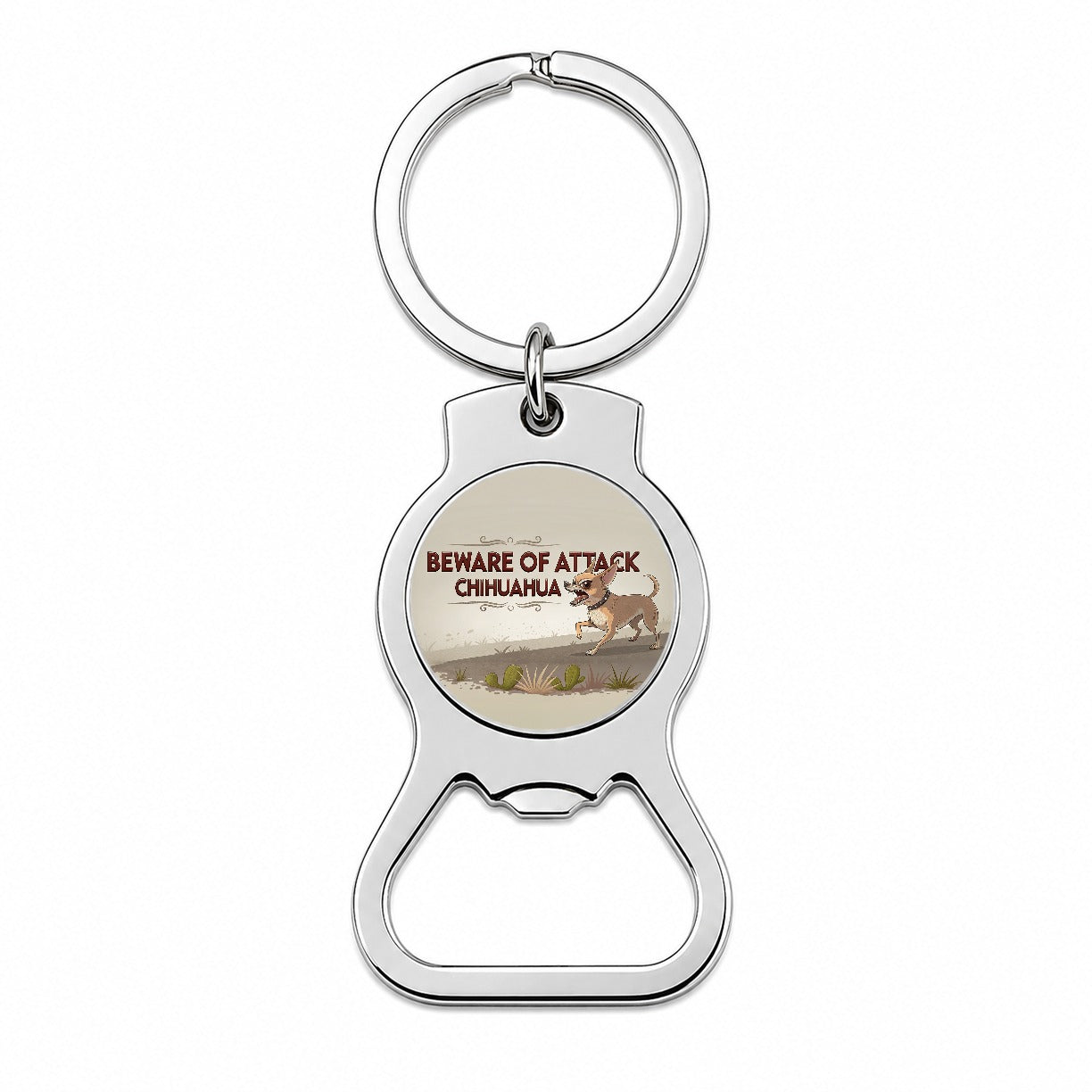 Beware Of Attack Chihuahua Dog Funny Bottle Opener Keychain