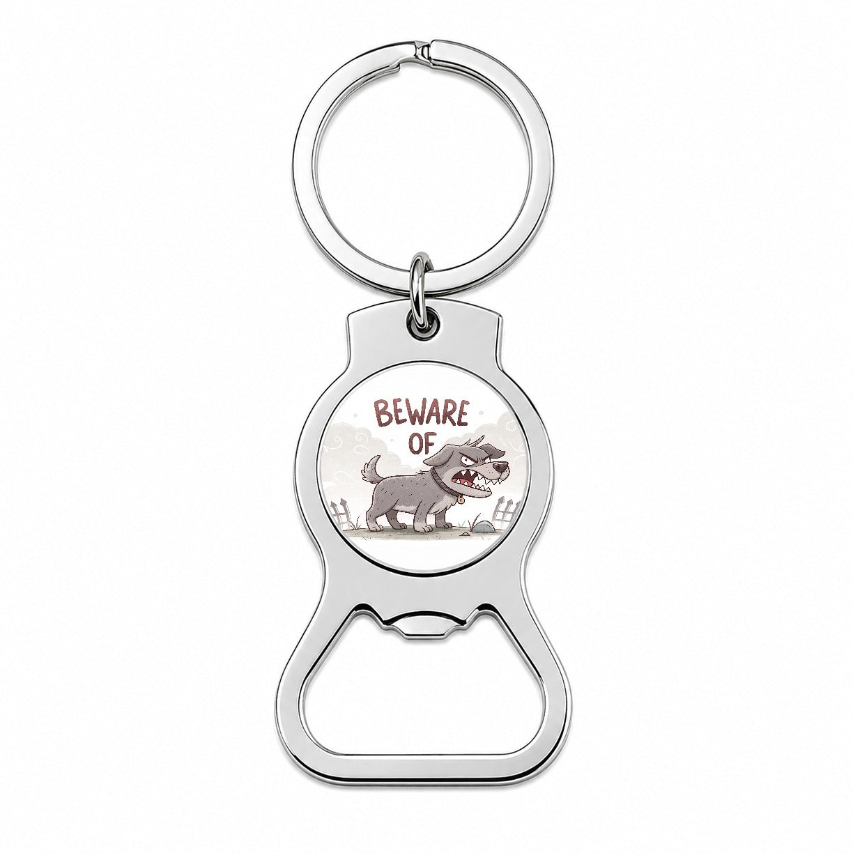 Beware Of Dog Funny Cartoon Bottle Opener Keychain