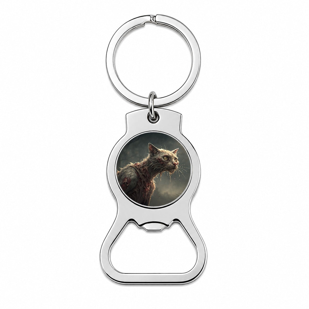 Cat Zombie Creepy Scary Halloween Bottle Opener Keychain