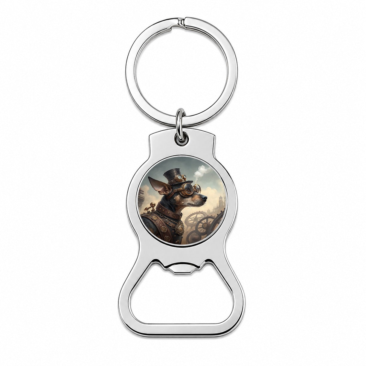 Chiweenie Dog Steampunk Bottle Opener Keychain
