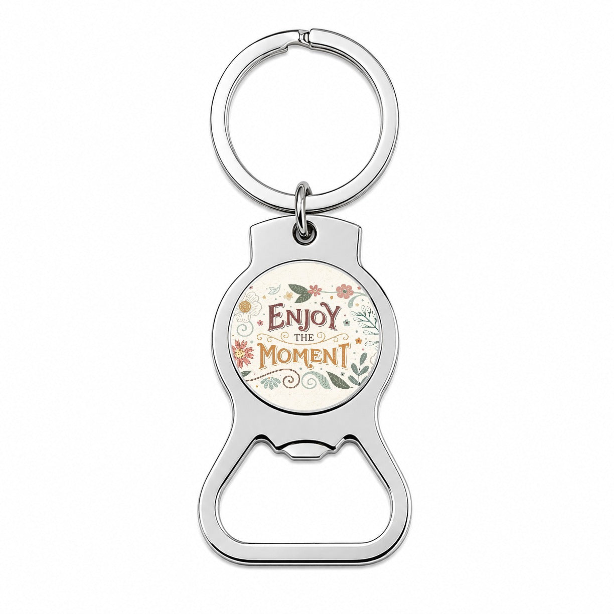 Enjoy The Moment Retro Floral Inspirational Bottle Opener Keychain
