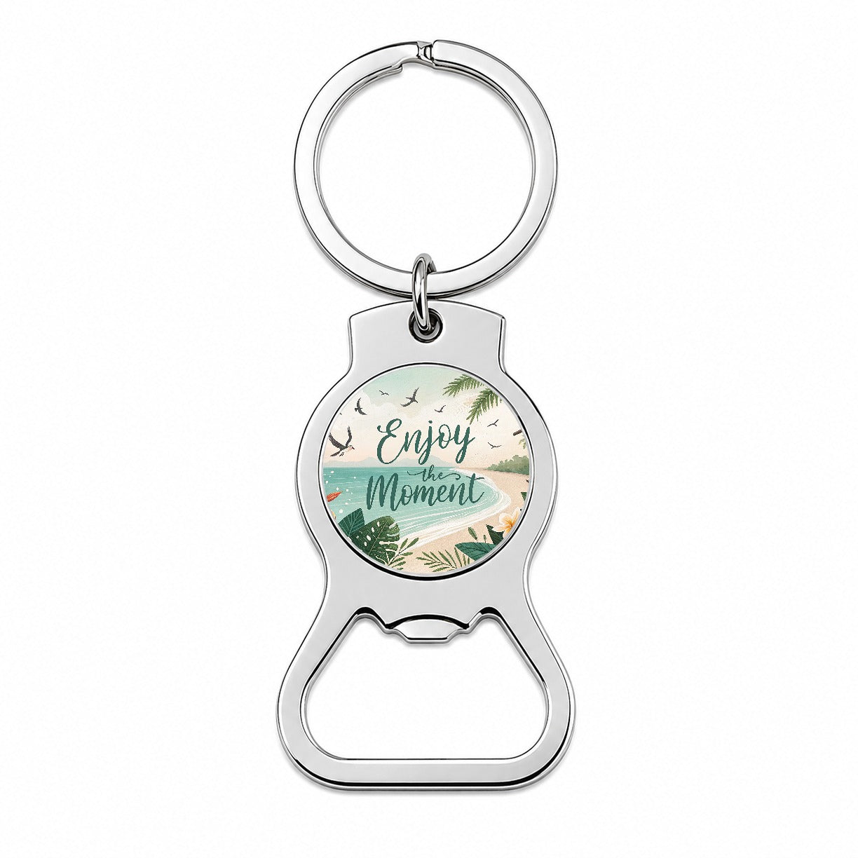 Enjoy The Moment Tropical Beach Inspirational Bottle Opener Keychain