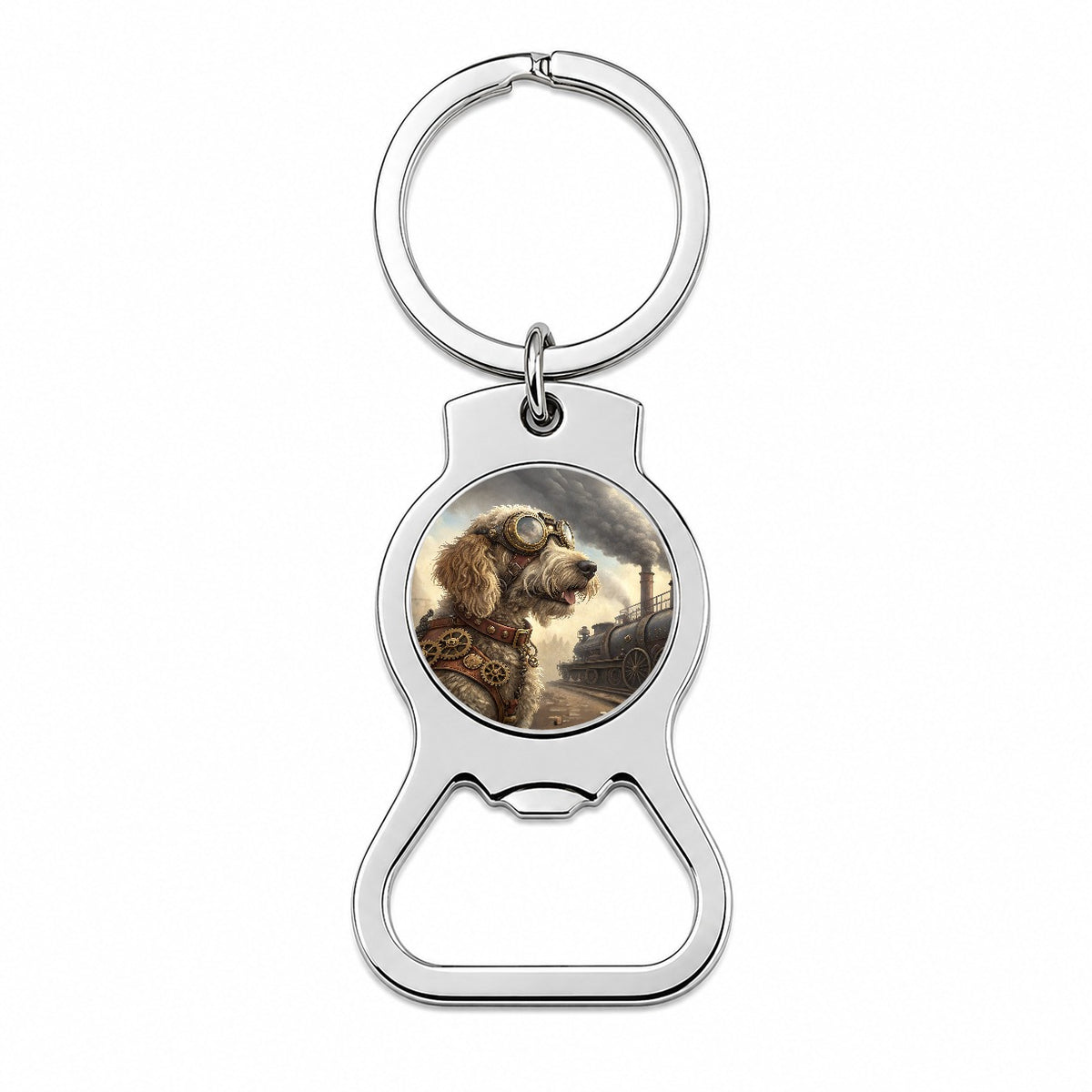 Labradoodle Dog Steampunk Bottle Opener Keychain