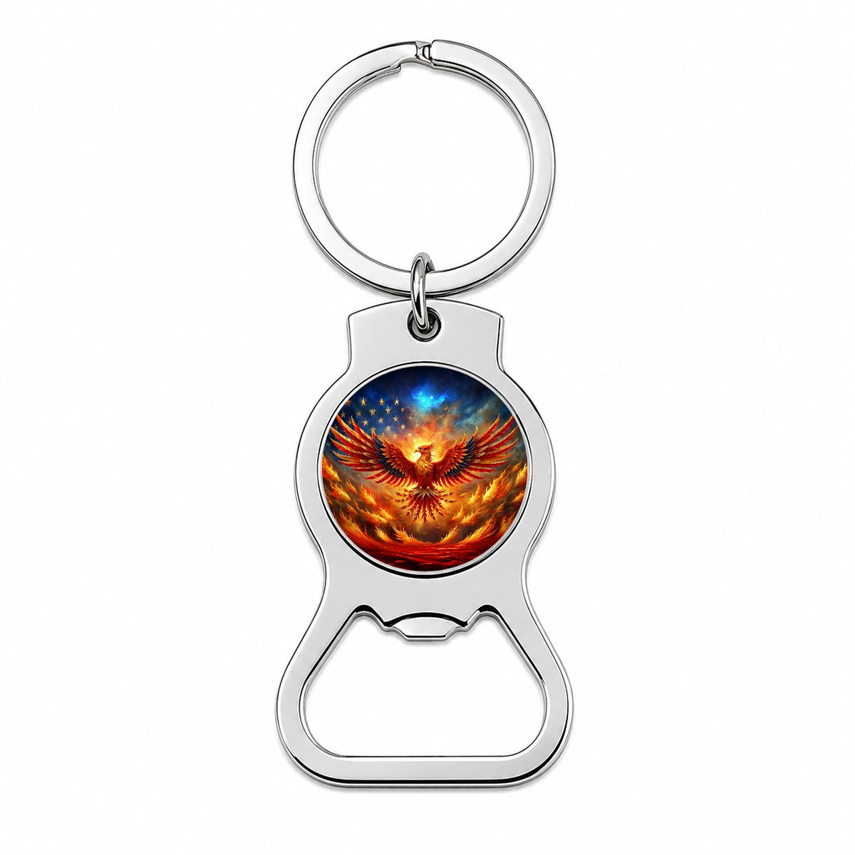 Patriotic Phoenix Rising American Flag Bottle Opener Keychain