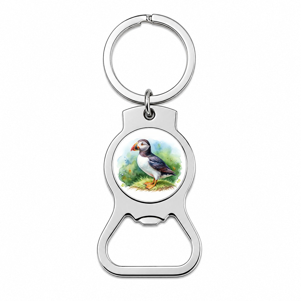 Puffin Bird Watercolor Bottle Opener Keychain