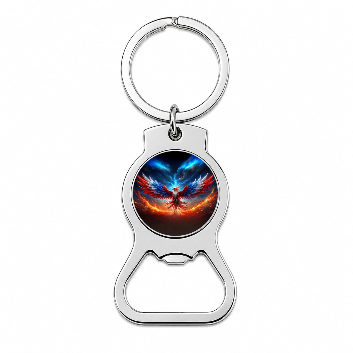 Red White And Blue Phoenix Rising Bottle Opener Keychain