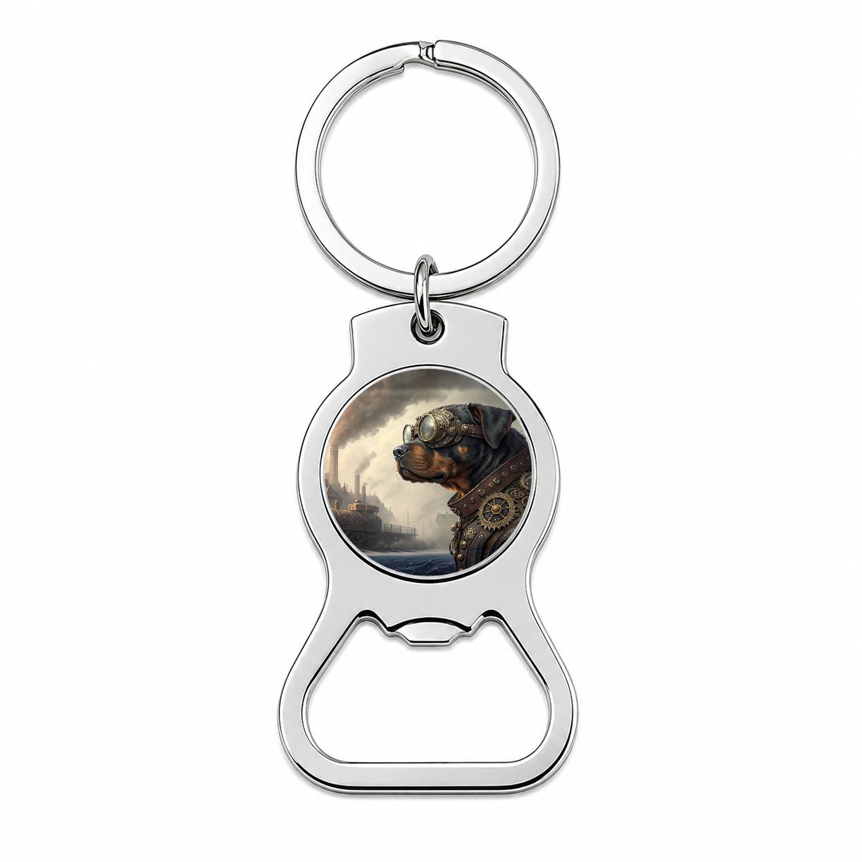 Rottweiler Dog Steampunk Bottle Opener Keychain
