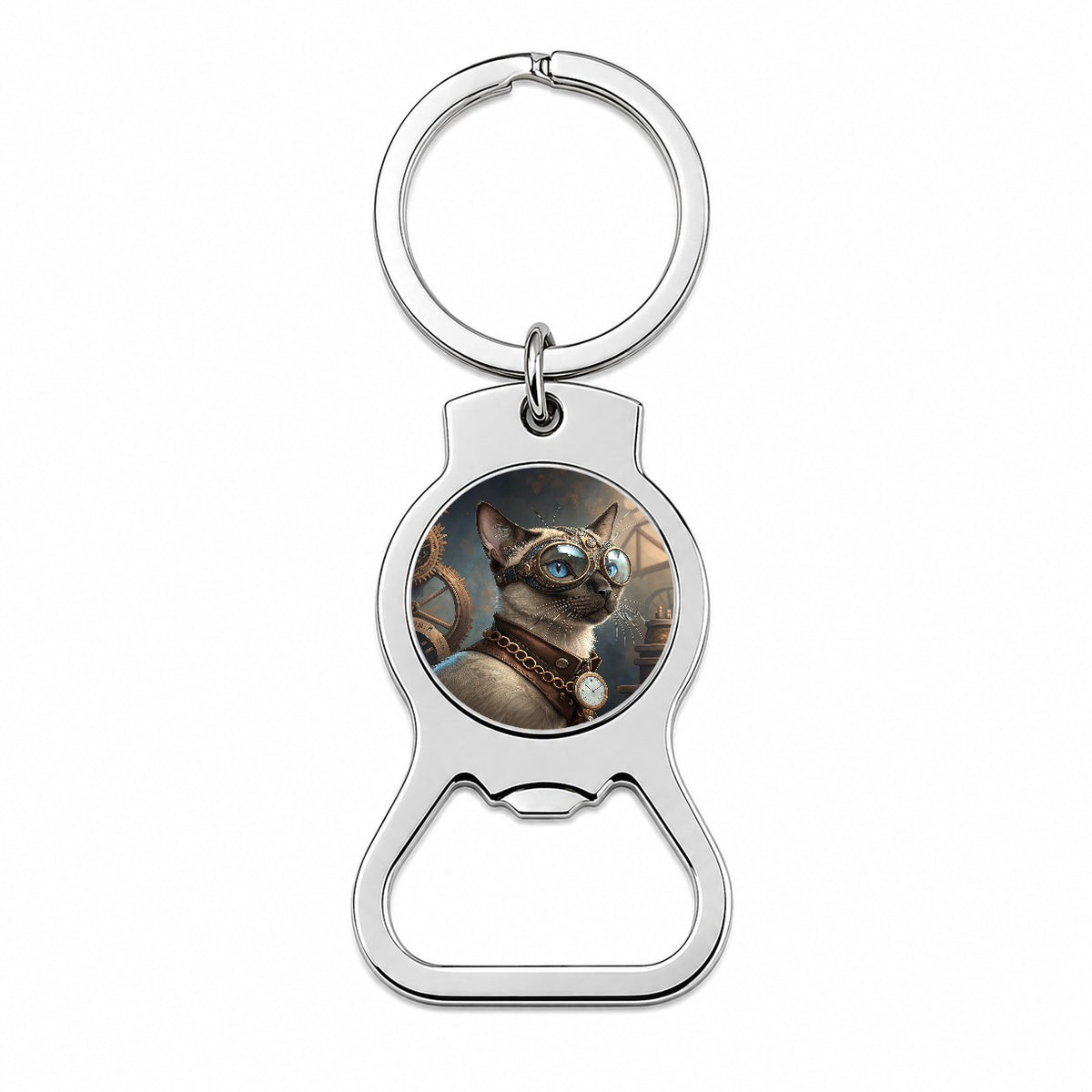 Siamese Cat Steampunk Bottle Opener Keychain