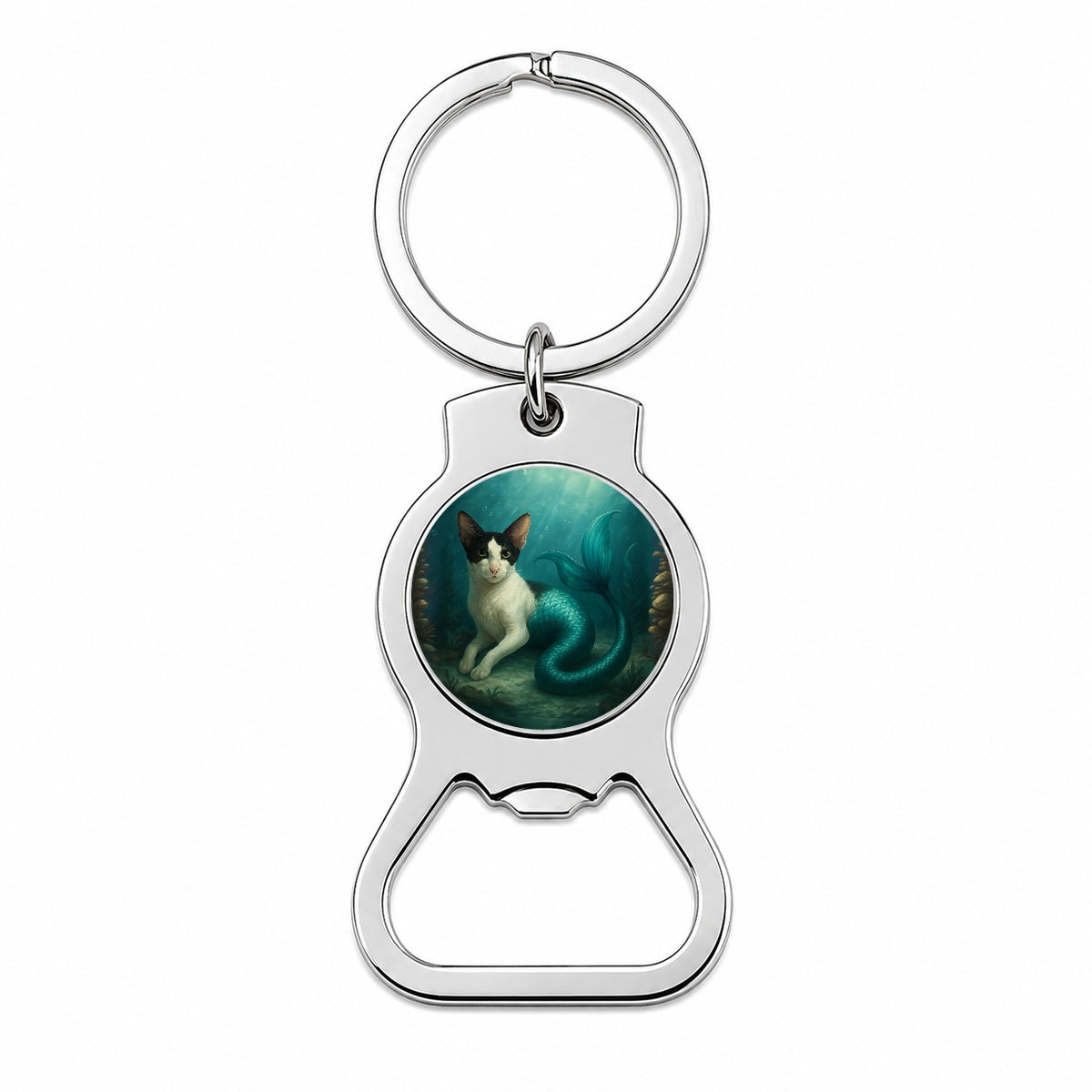 Vintage Oriental Shorthair Cat Mermaid Fantasy Painting Bottle Opener Keychain