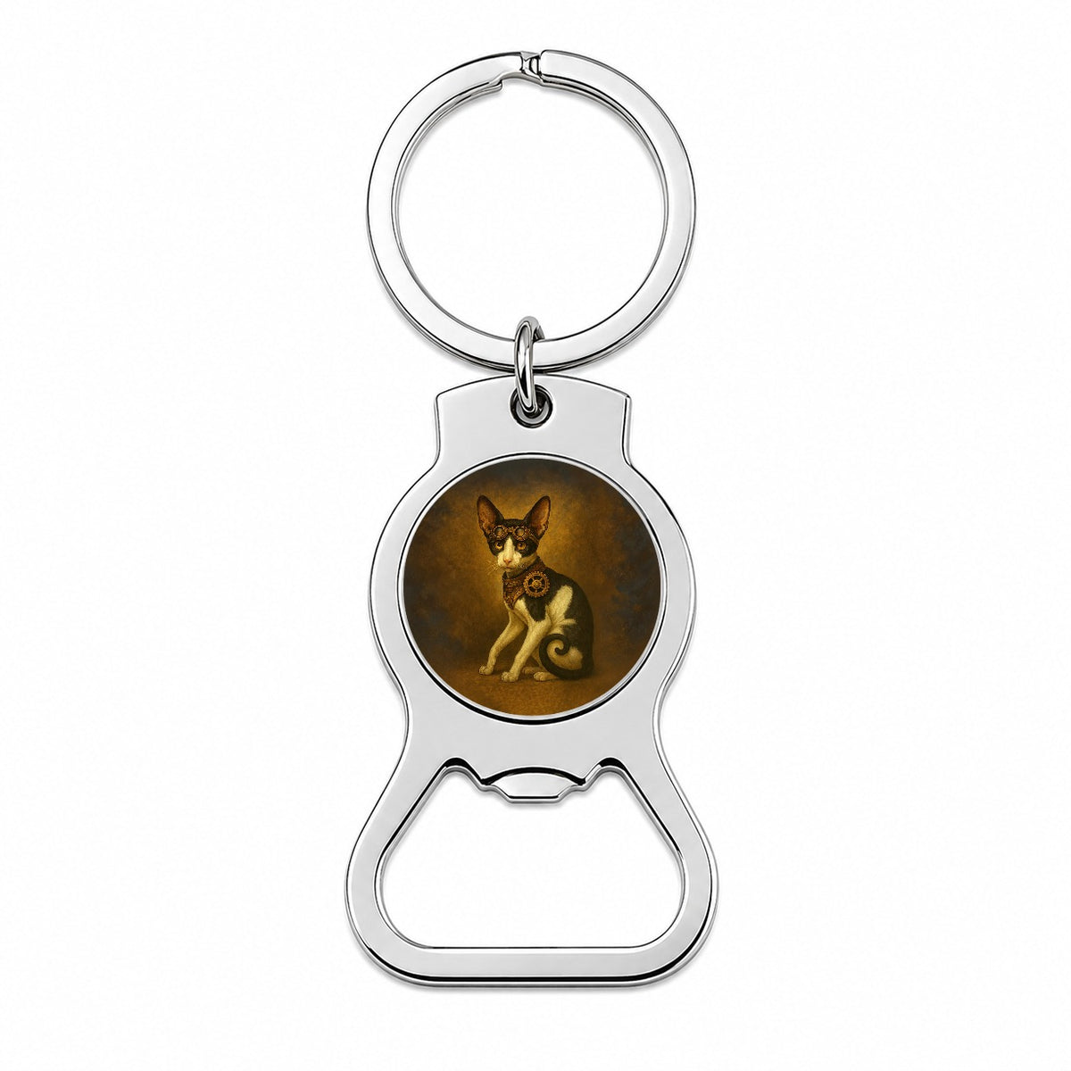 Vintage Steampunk Oriental Shorthair Cat Fantasy Painting Bottle Opener Keychain
