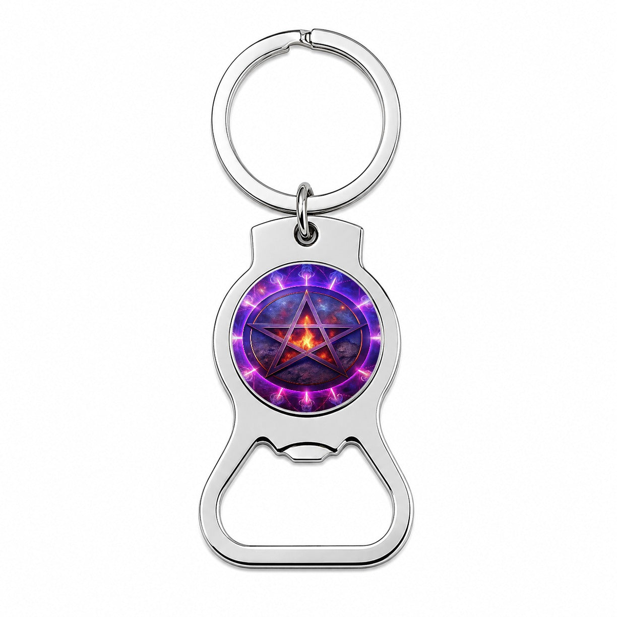 Wiccan Purple Pentagram Evil Summoning Circle Bottle Opener Keychain