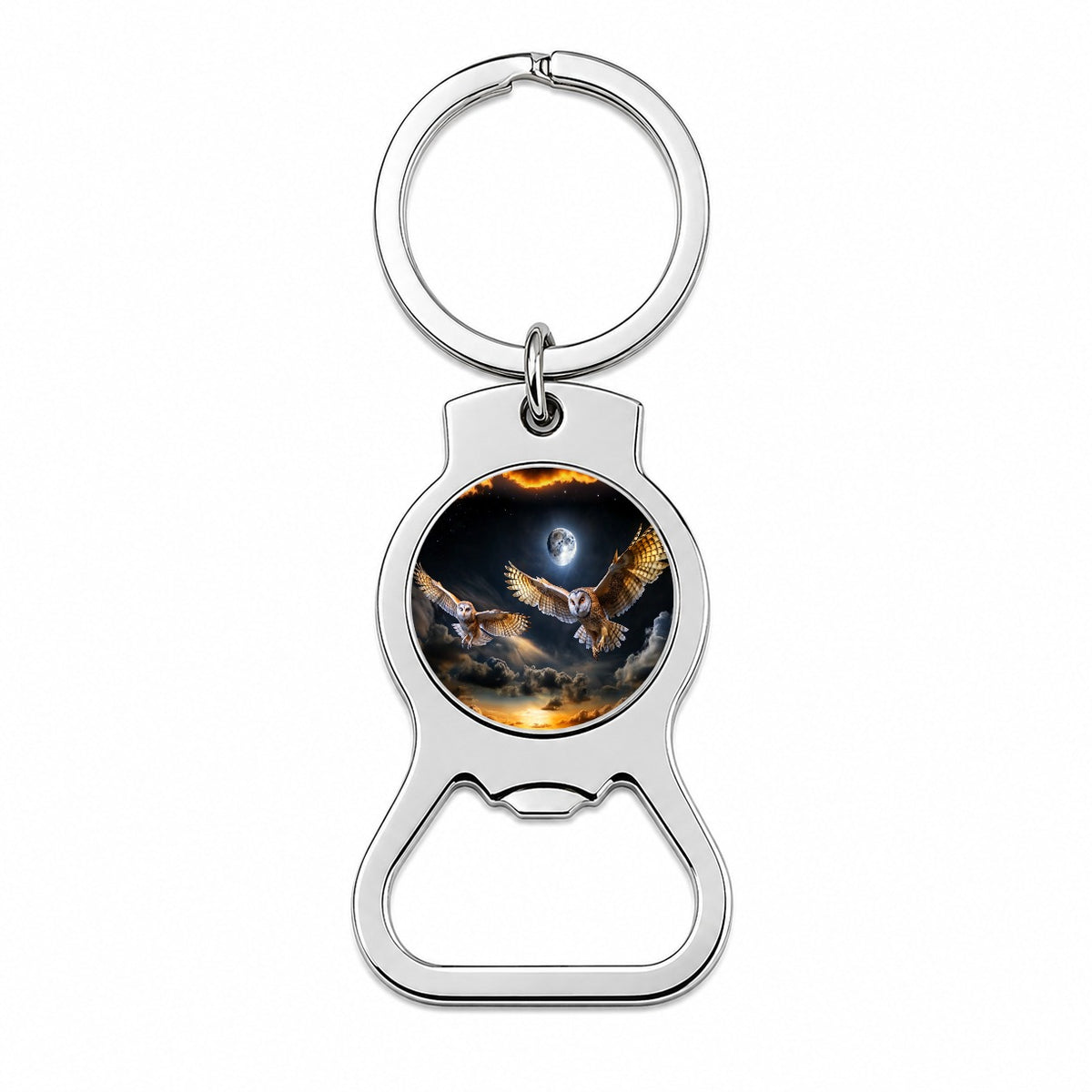 Barn Owls Flying At Night Bottle Opener Keychain