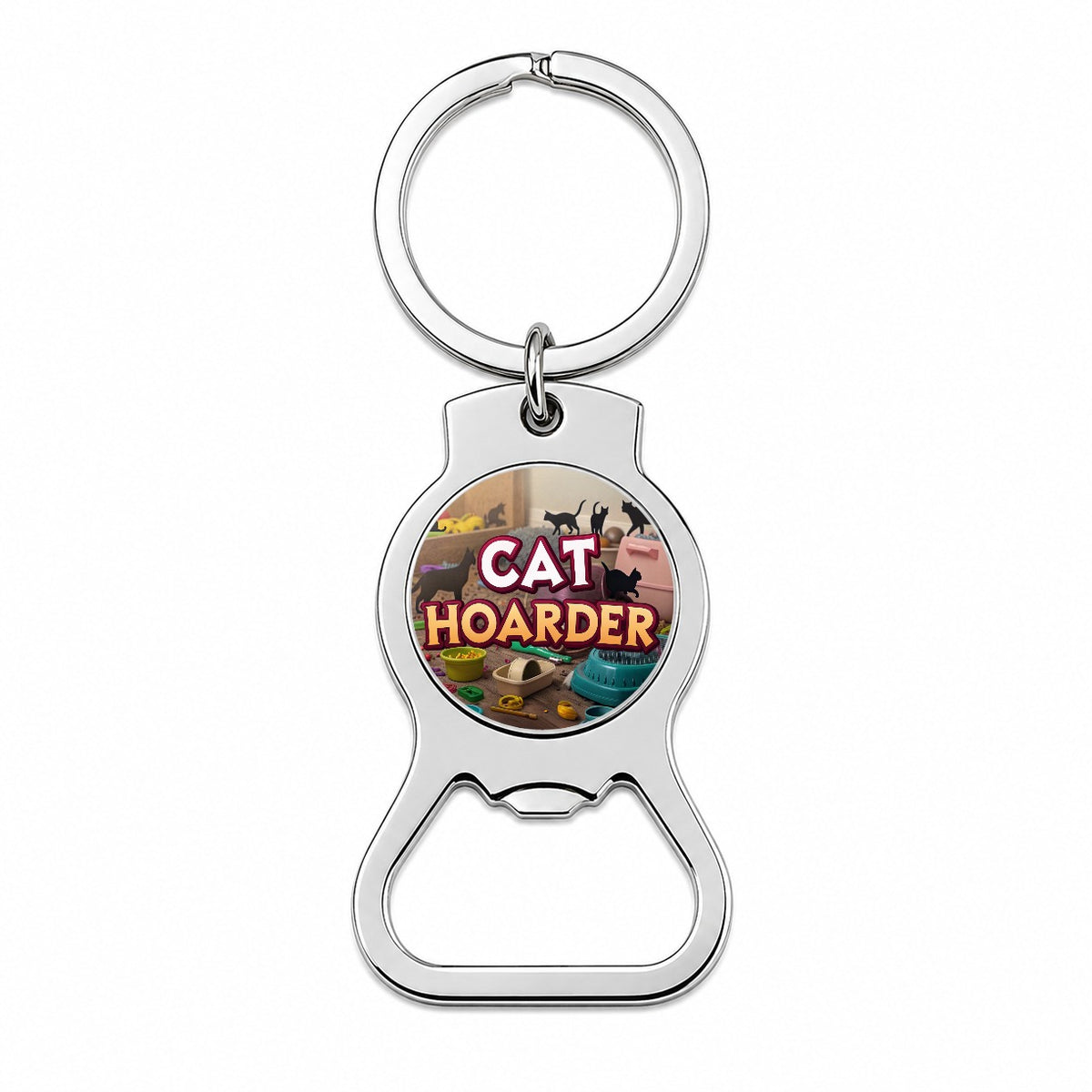 Cat Hoarder Funny Bottle Opener Keychain